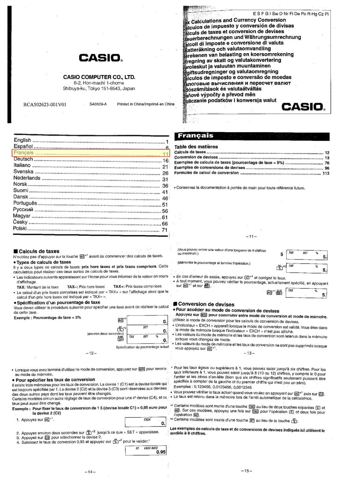 CASIO SL210TE User Manual