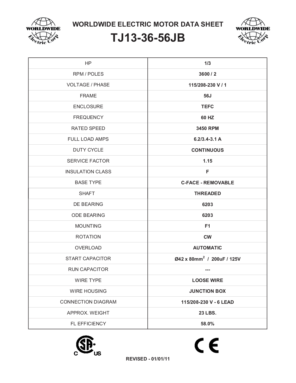 Worldwide Electric Corporation TJ13-36-56JB Data Sheet