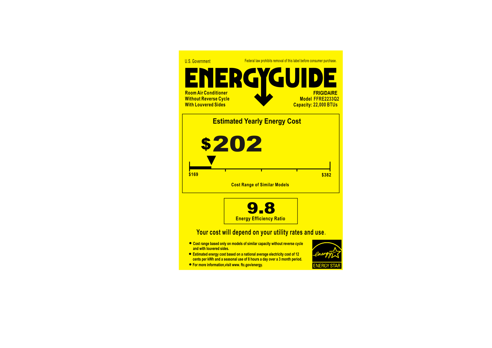 Frigidaire FFRE2233Q2 Energy Guide