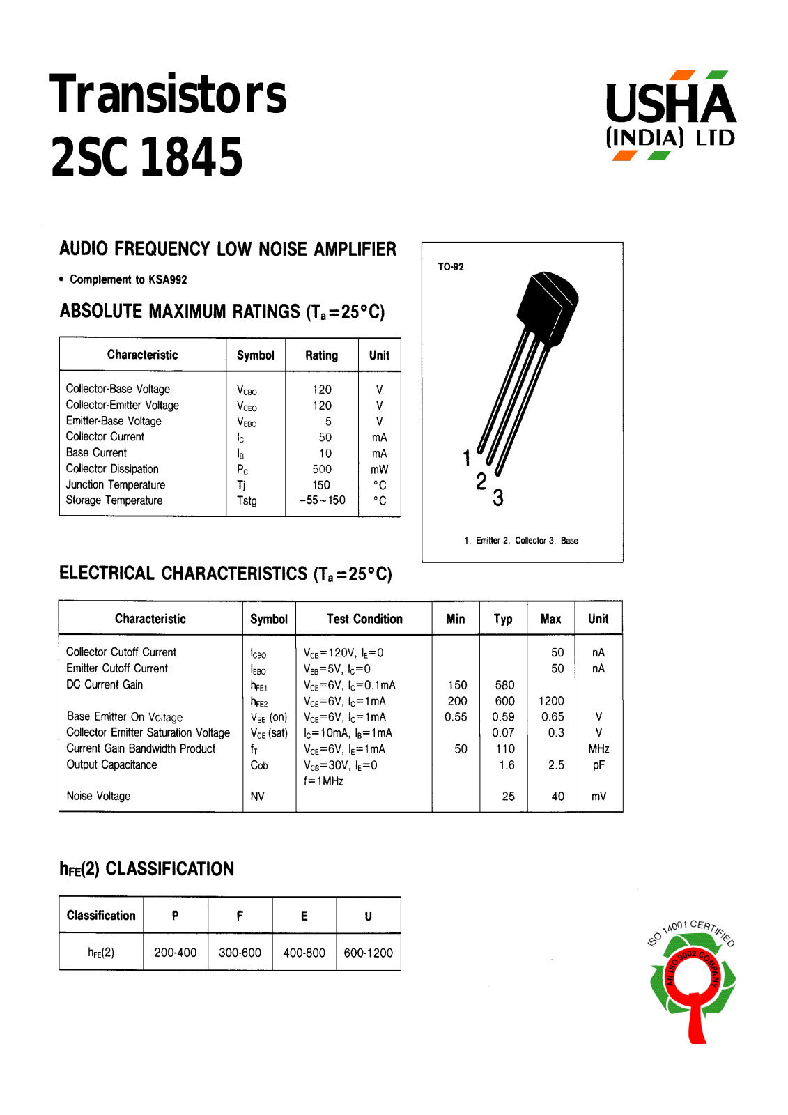 USHA 2SC1845 Datasheet