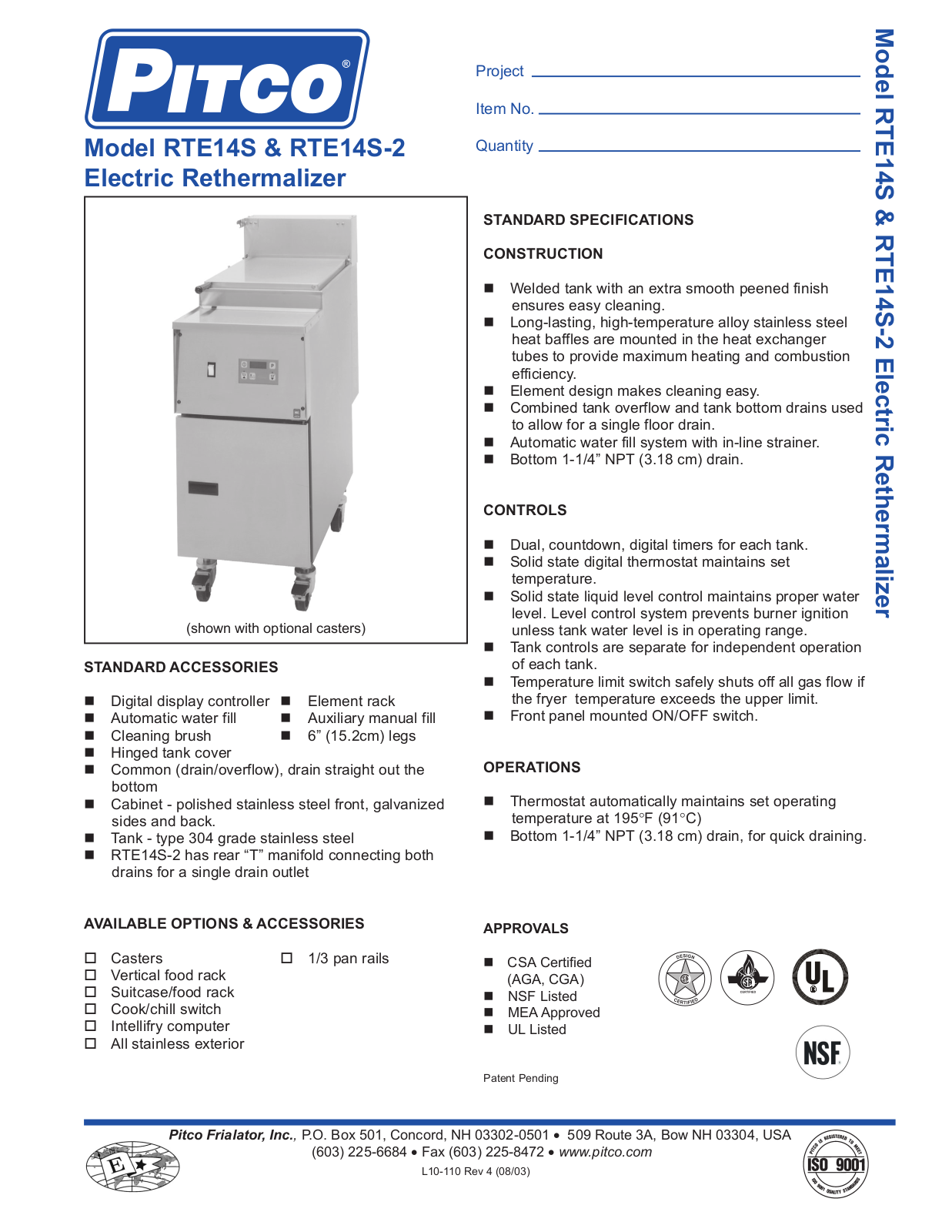 Pitco RTE14S User Manual