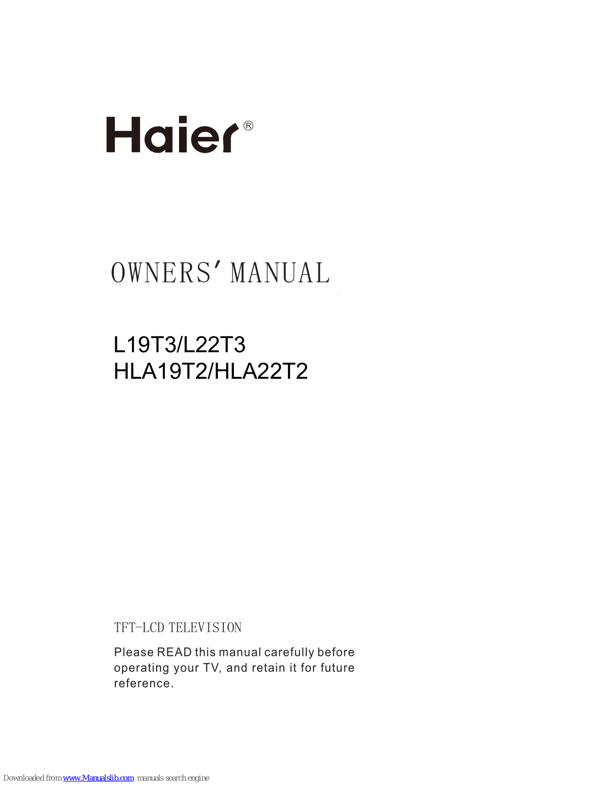 Haier L22T3, HLA19T2, HLA22T2, L19T3 User Manual