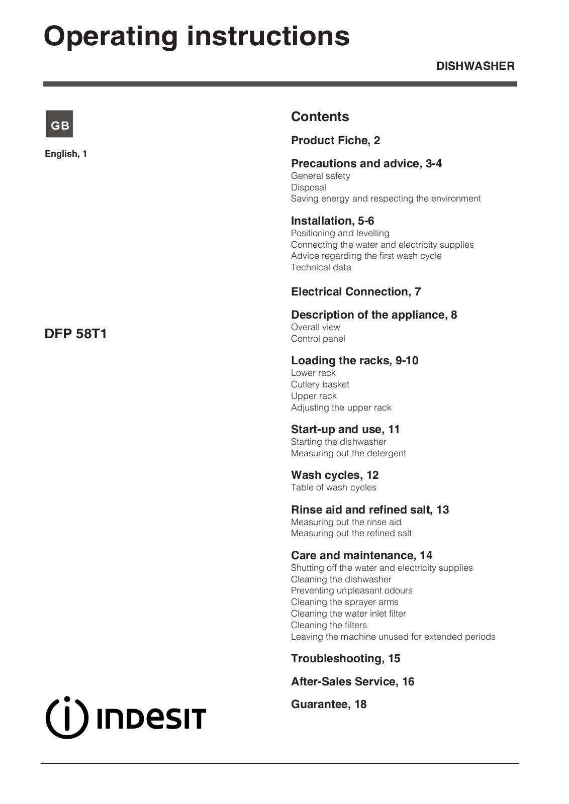 INDESIT DFP 58T1 C UK User Manual