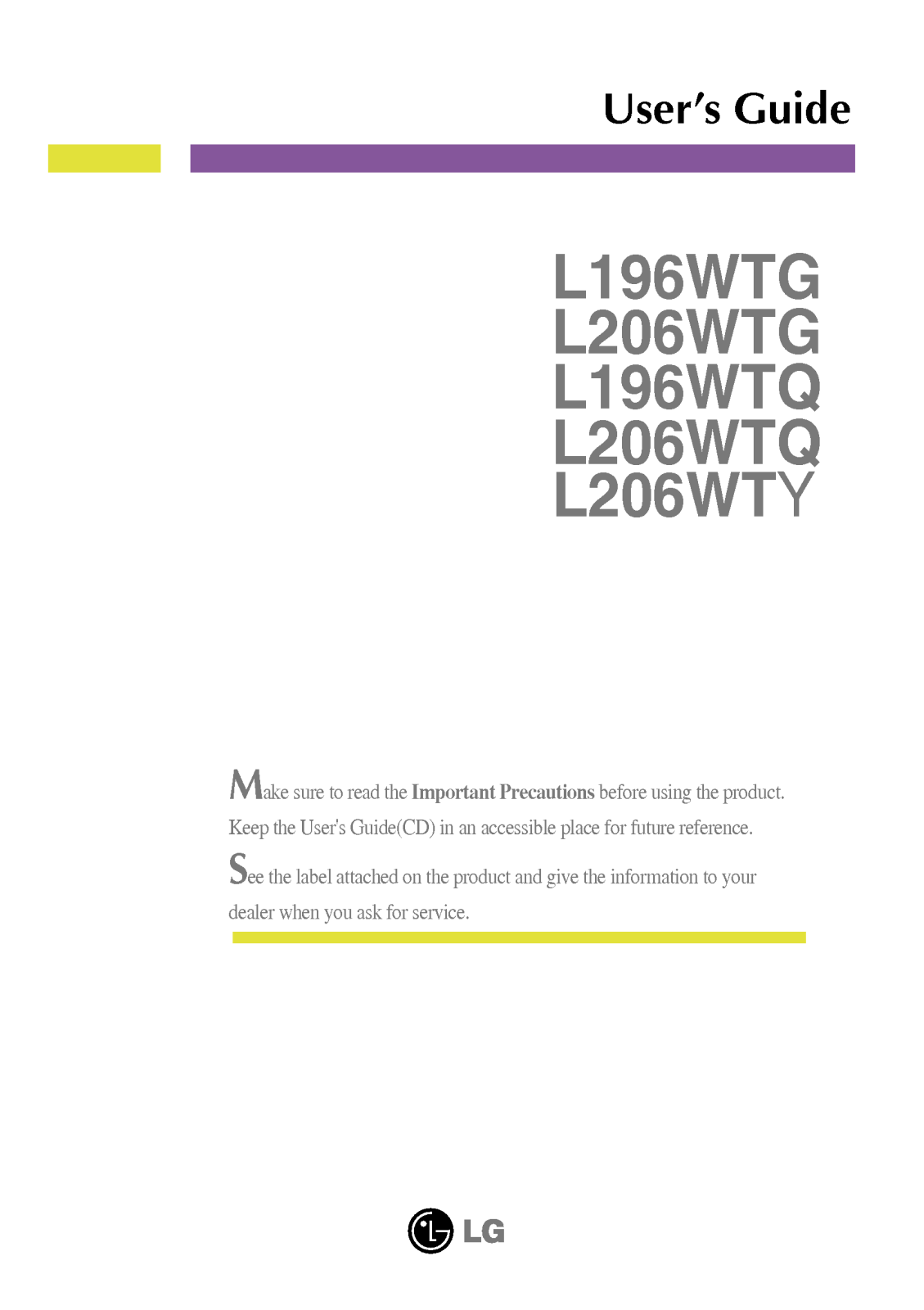 LG L206WTQ-BF, L206WTY-BF, L206WTQS User Manual