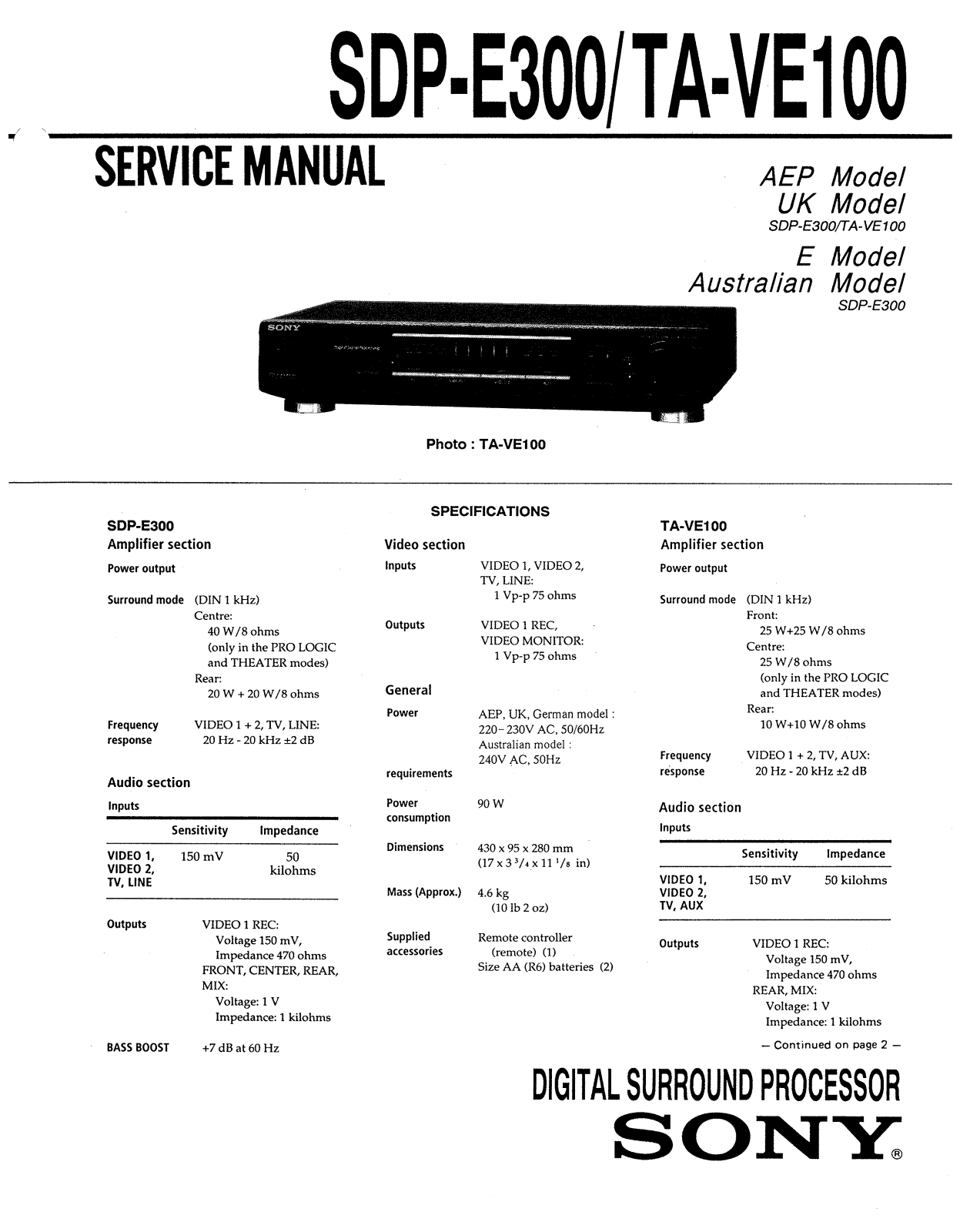 Sony TAVE-100, SDPEP-300 Service manual