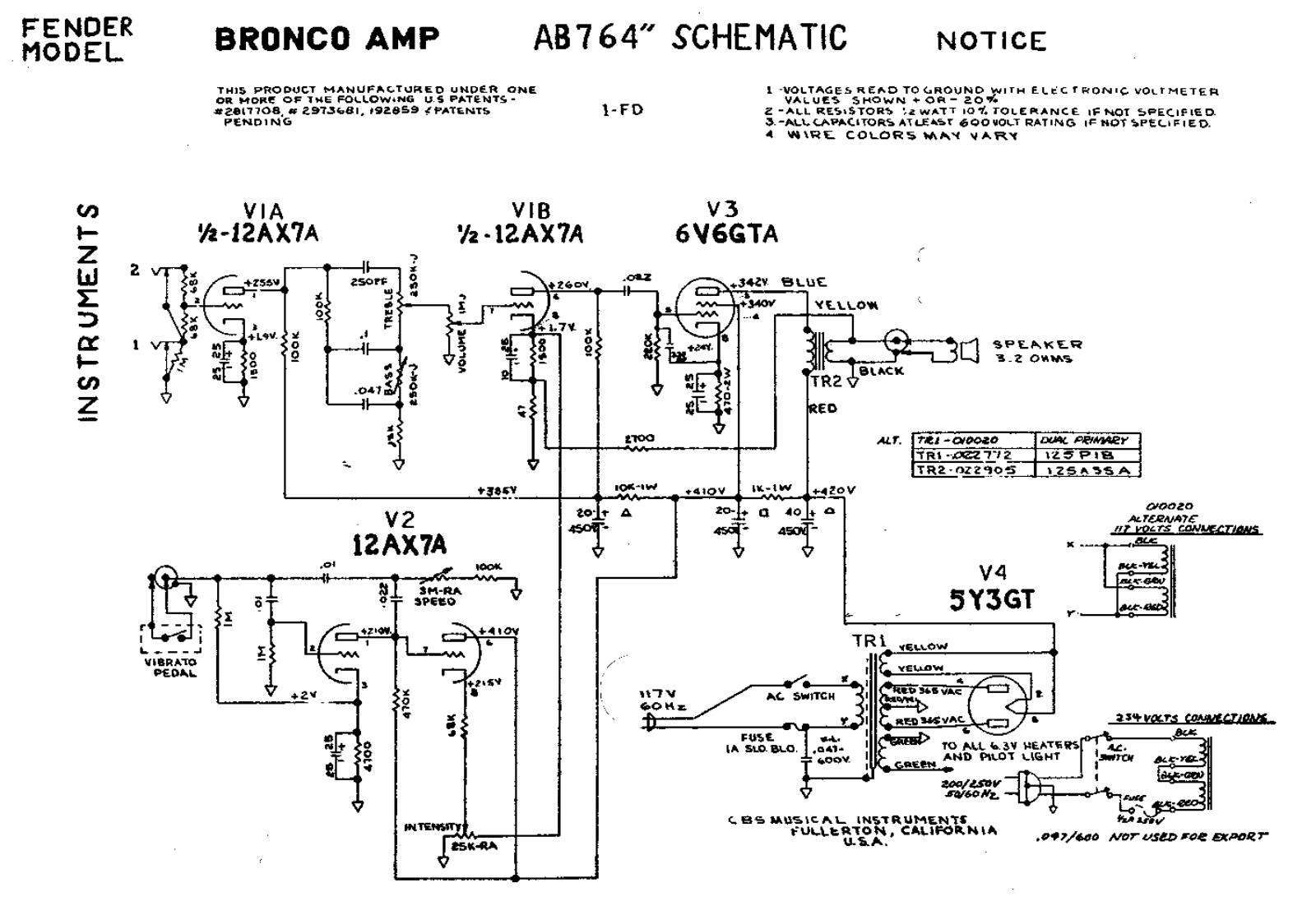 Fender Bronco-AB764 Schematic