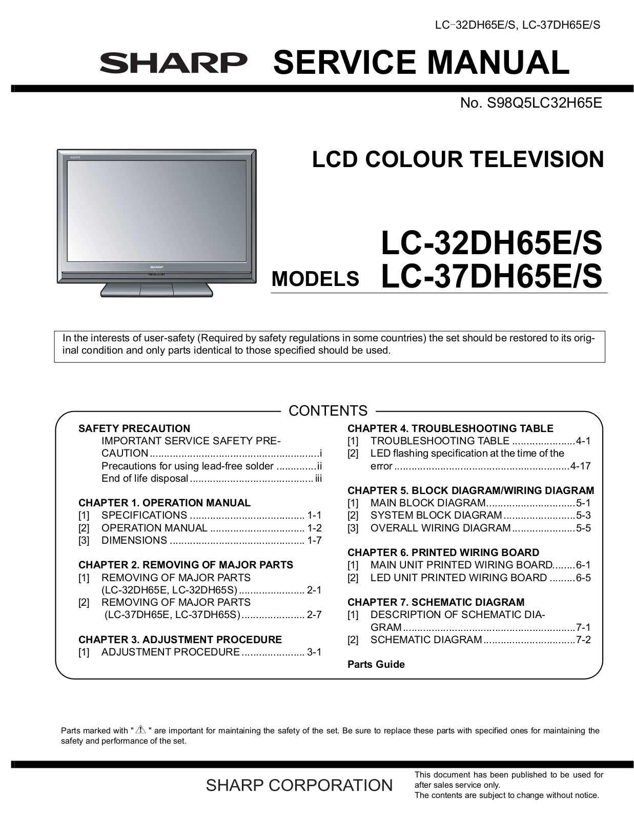 Sharp LC-32DH65, LC-37DH65 Service manual