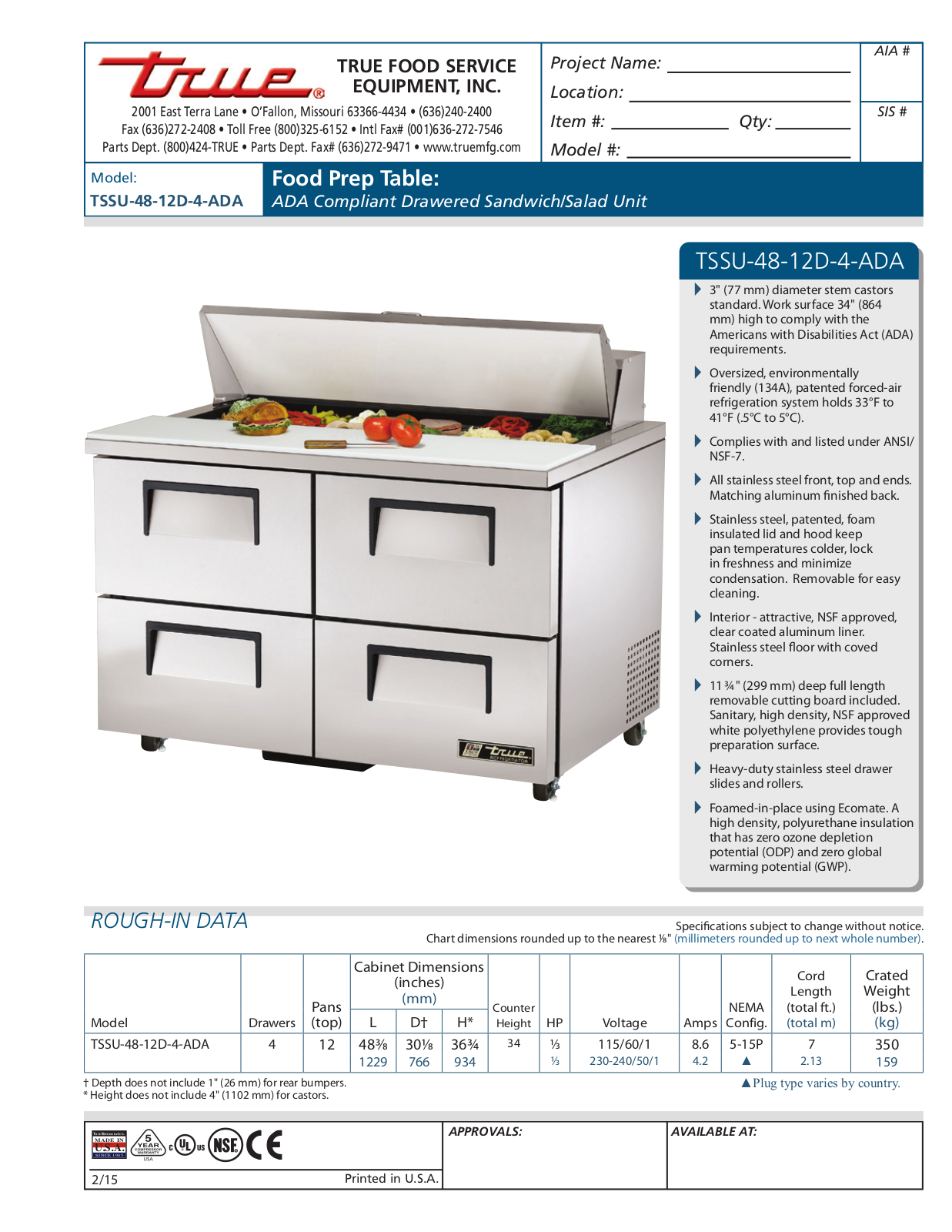 True TSSU-48-12D-4-ADA User Manual