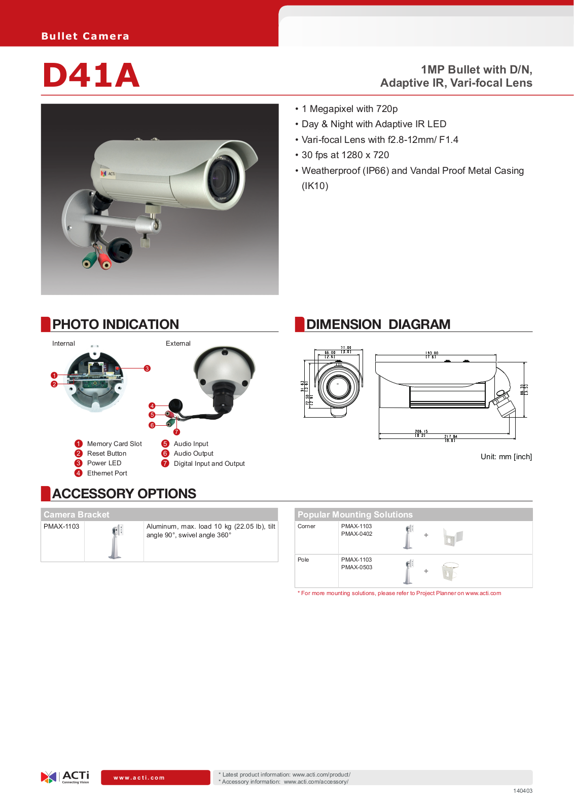 ACTi D41A Specsheet