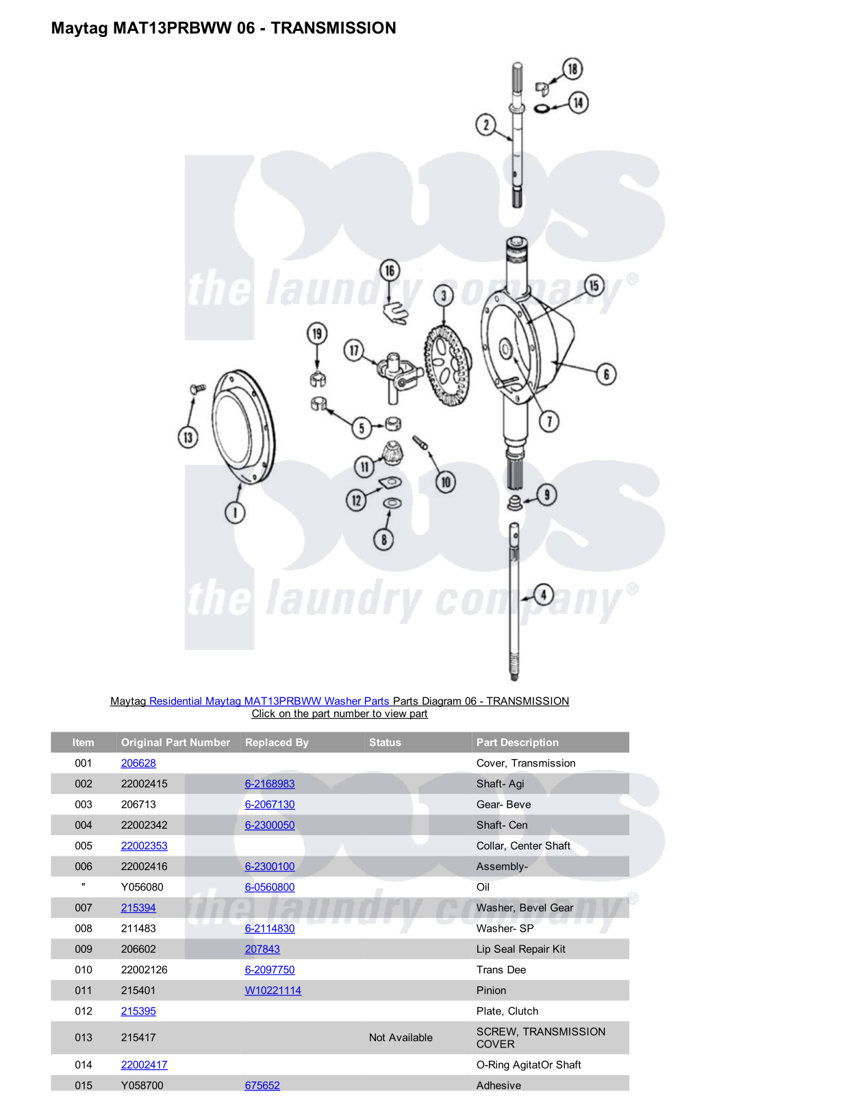 Maytag MAT13PRBWW Parts Diagram