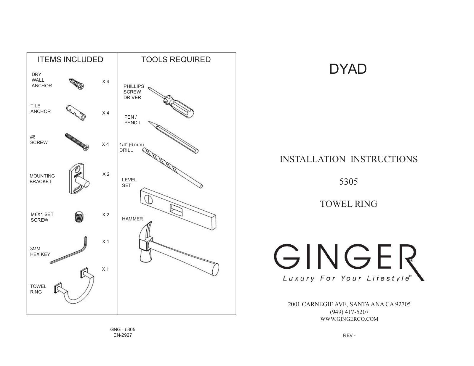 Ginger GIN1364 Installation & Assembly - ManualMachine.com