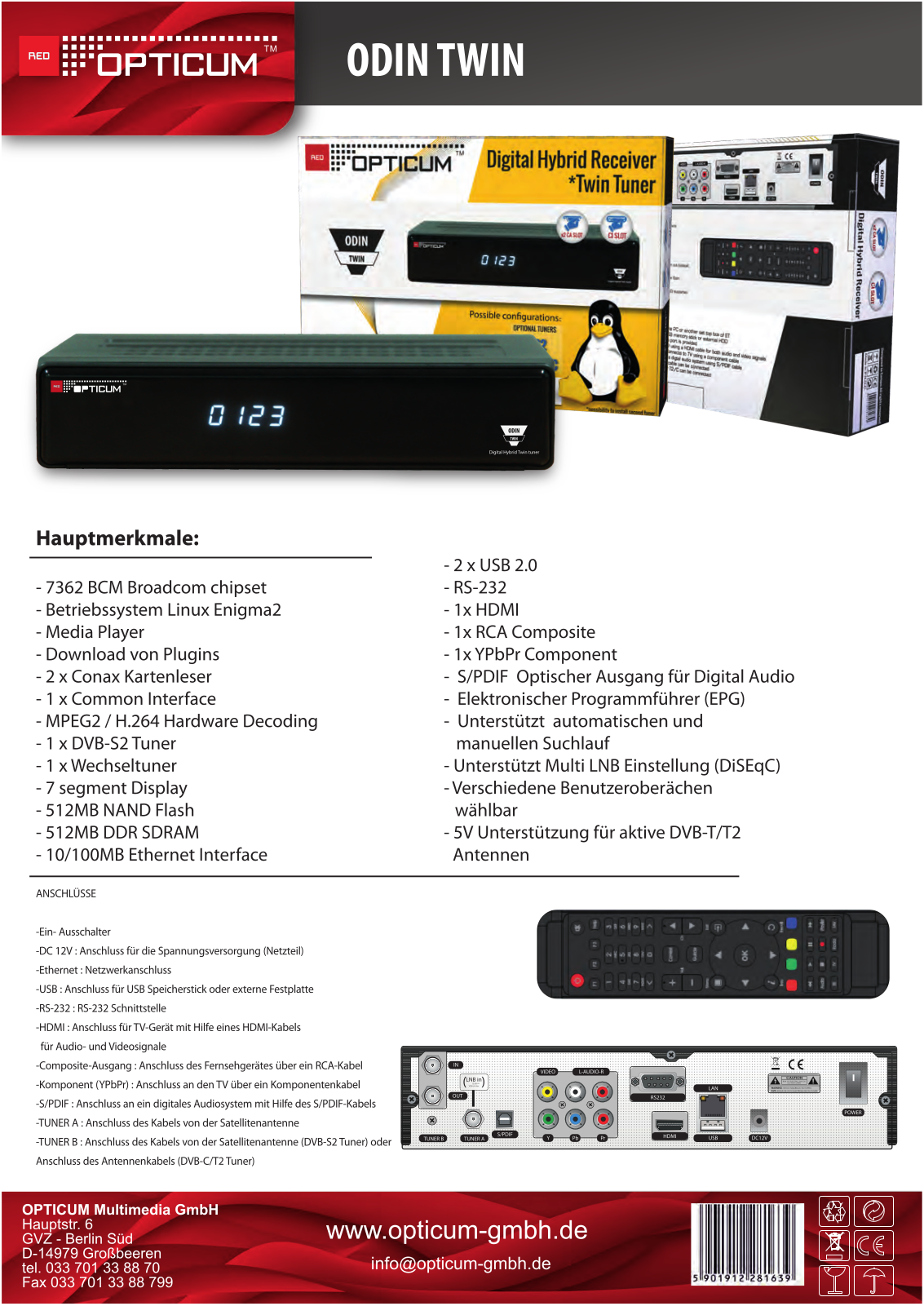 Opticum HD AX-ODiN Twin 2x DVB-S2 User Manual