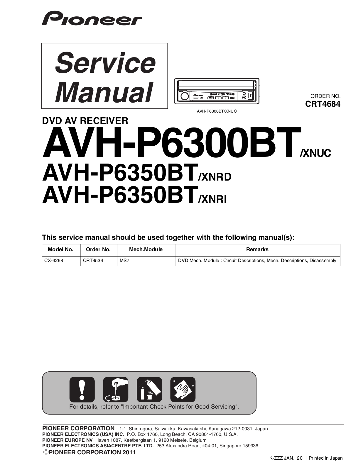 Pioneer AVH-P6300BT, AVH-P6350BT Service manual
