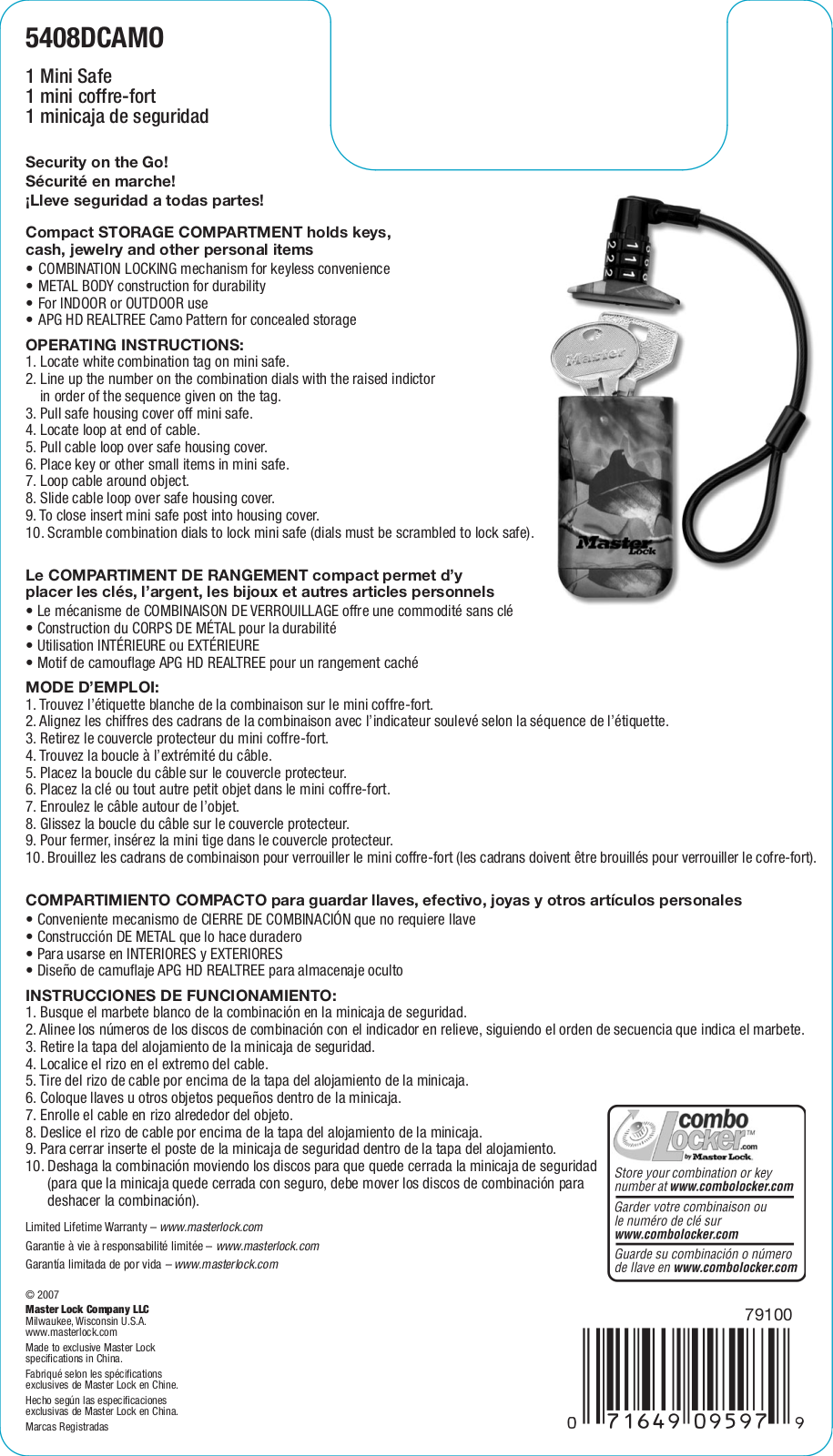 Master Lock 5408DCAMO User Manual