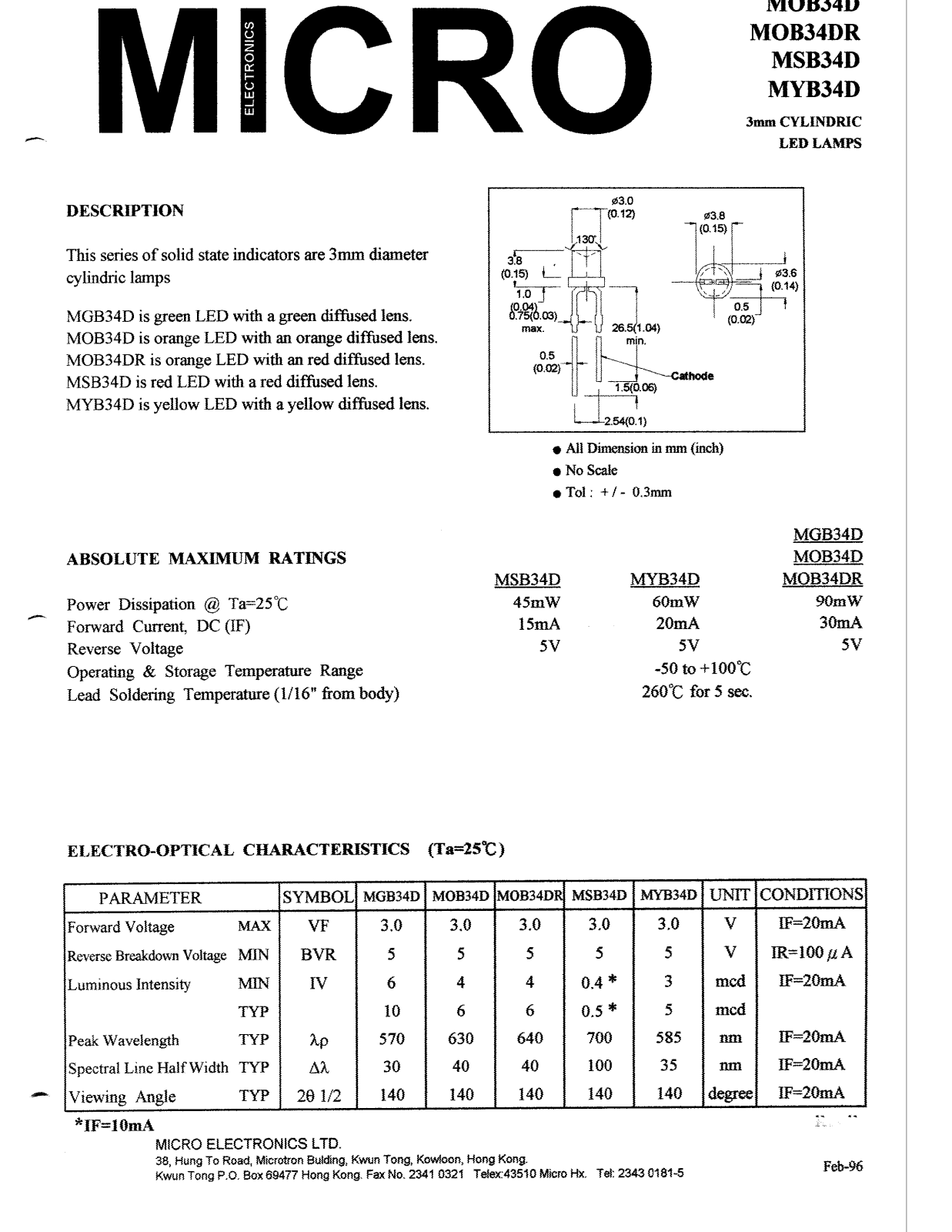 MICRO MSB34D, MOB34D, MYB34D, MOB34DR, MGB34D Datasheet