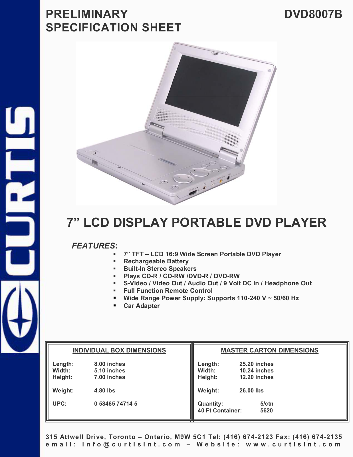 Curtis Dvd8007b User Manual