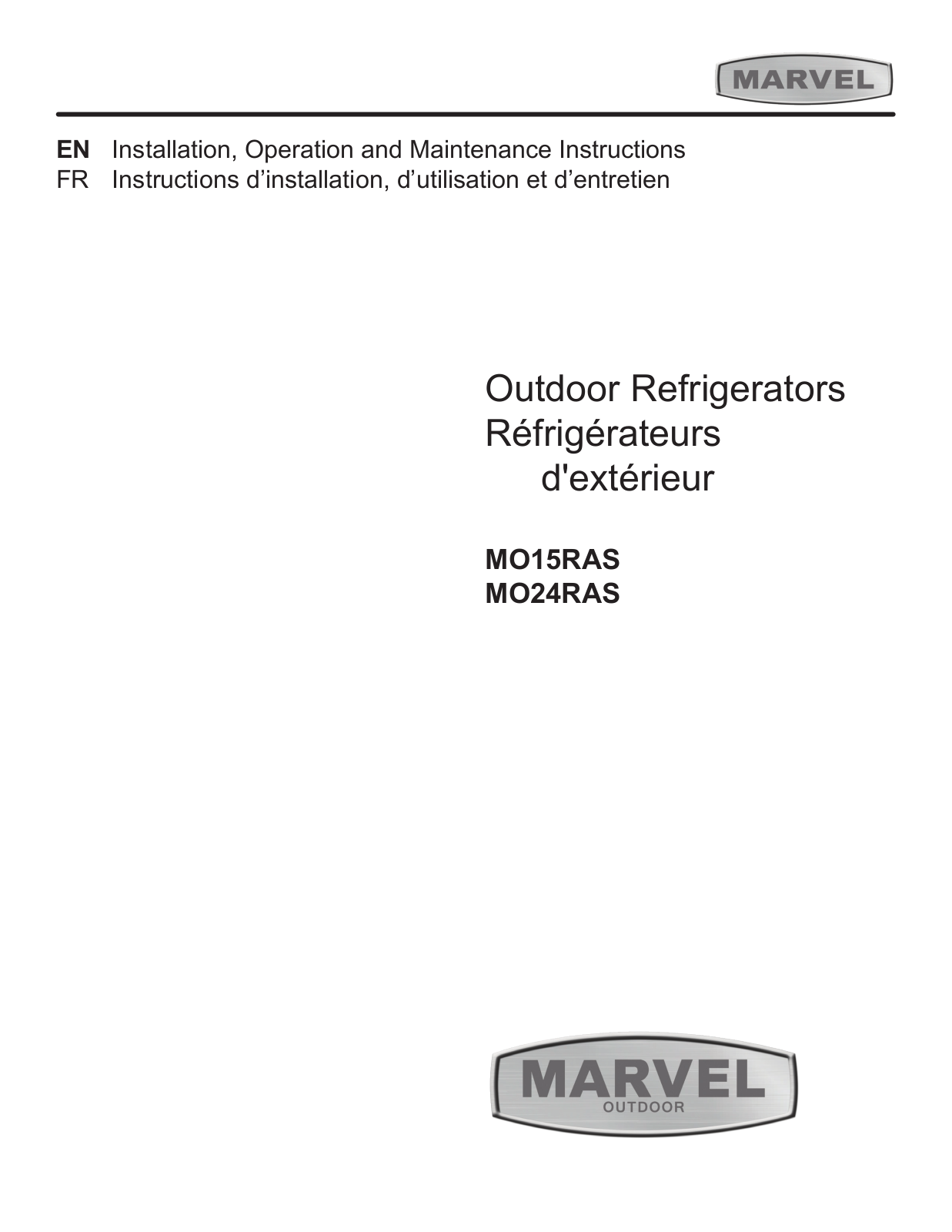 Marvel Refrigeration MO24RAS2, MO24RAS1, MO15RA Owner’s Manual