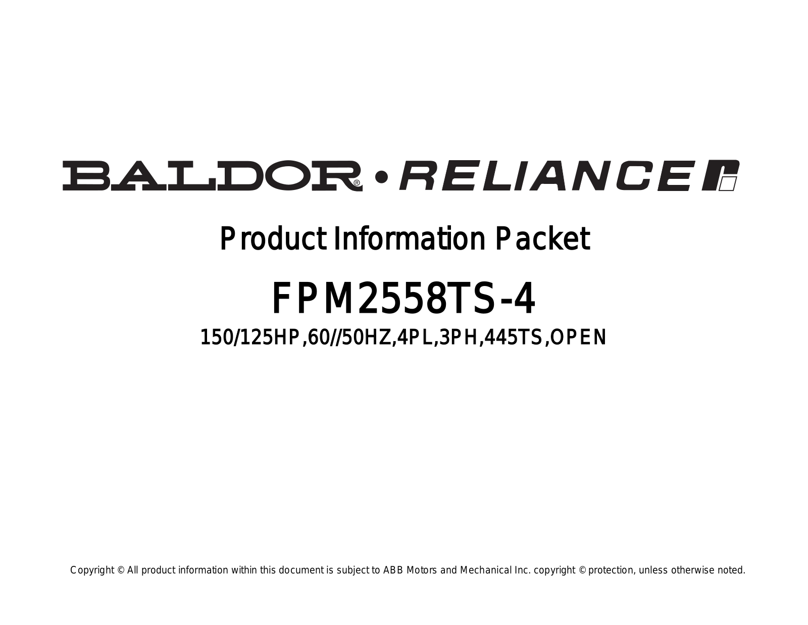 Baldor FPM2558TS-4 Product Information Sheet