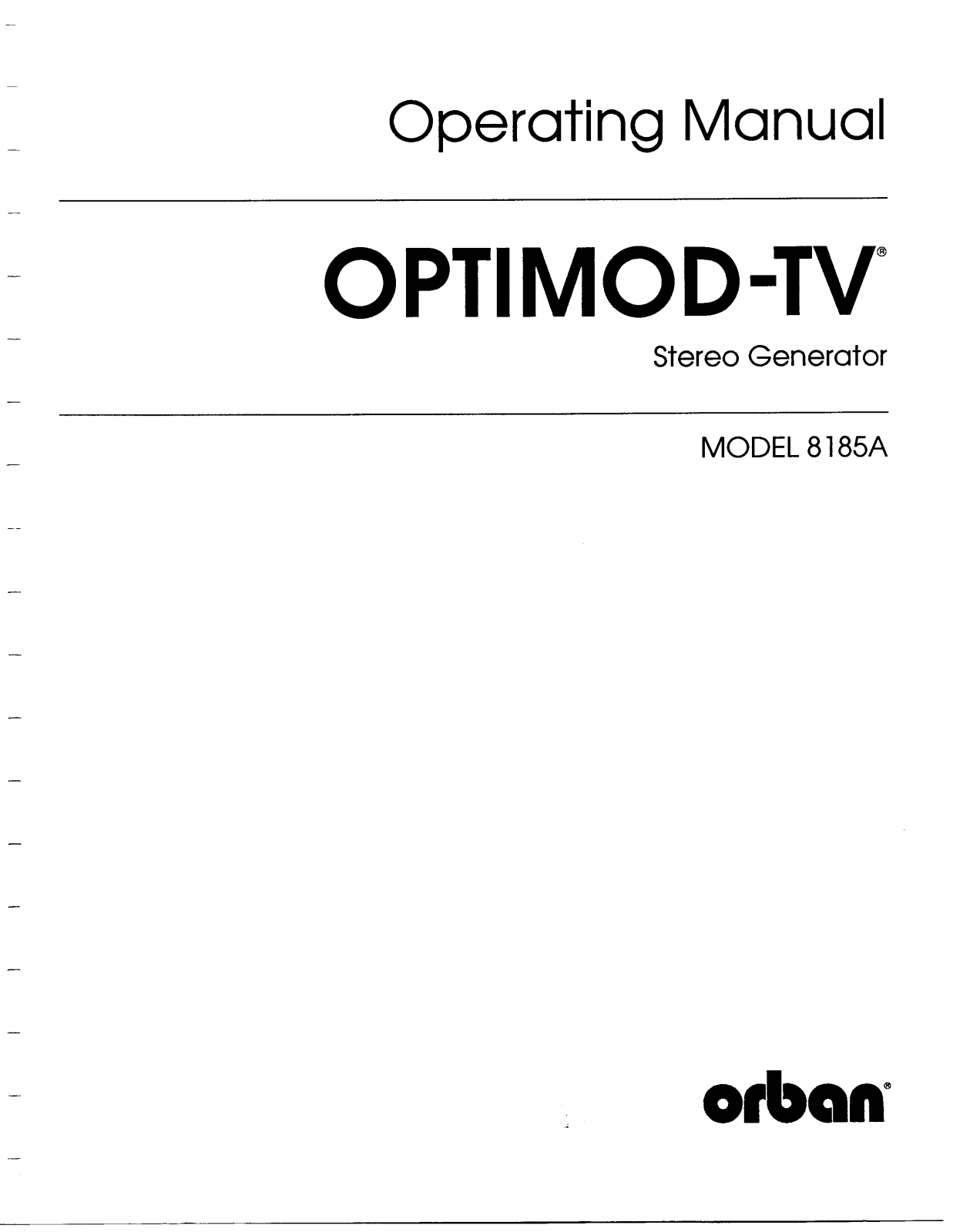 Orban TV 8185A Service manual