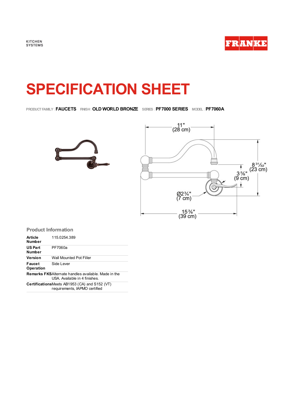 Franke Foodservice PF7060A User Manual