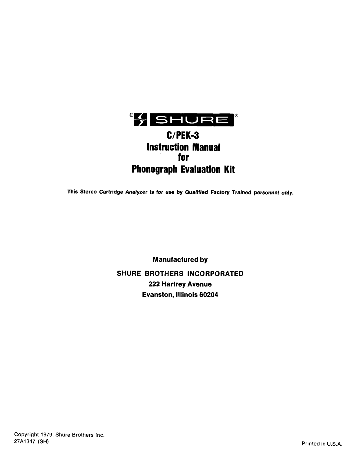 Shure C/PEK-3 User Guide - ManualMachine.com