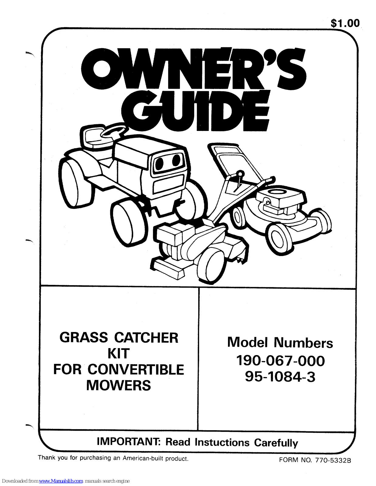 MTD 190-067-000, 95-1084-3 Owner's Manual