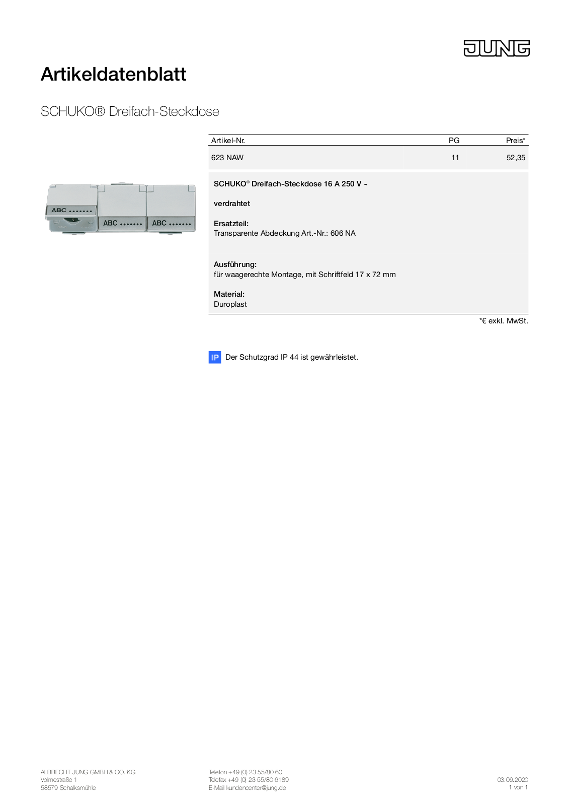 Jung 623 NAW User Manual