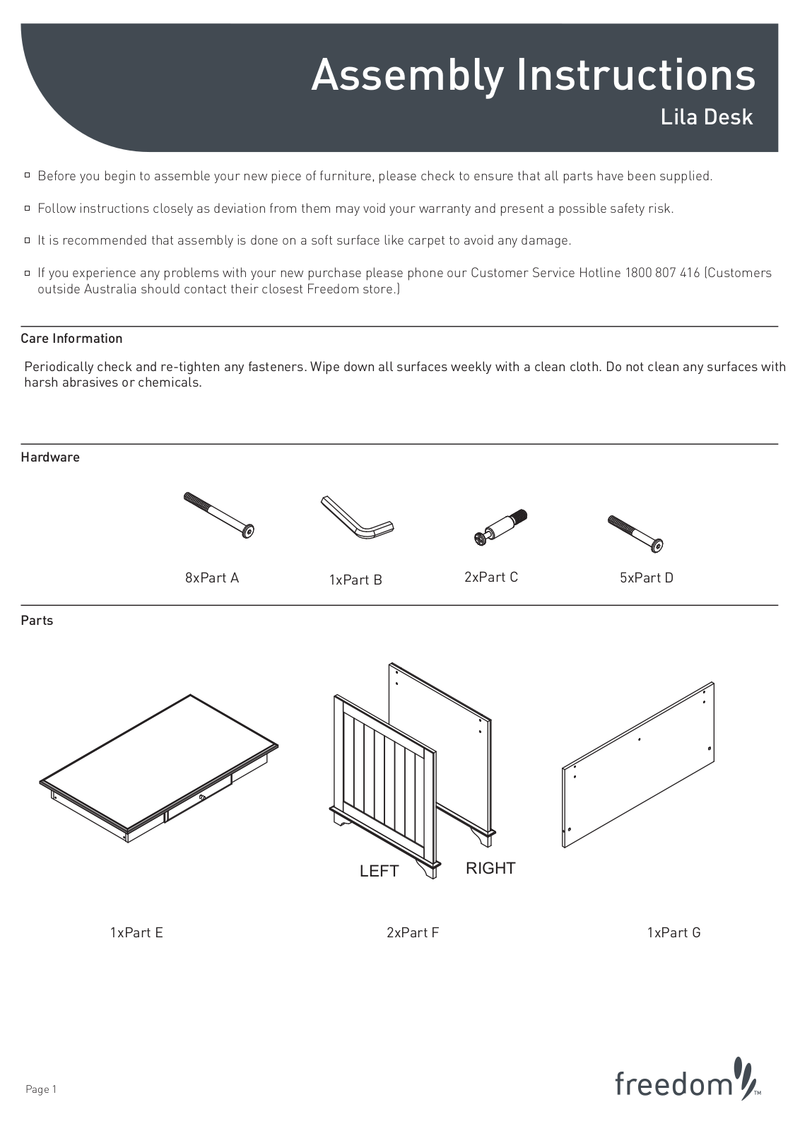 Freedom Lila Desk Assembly Instruction