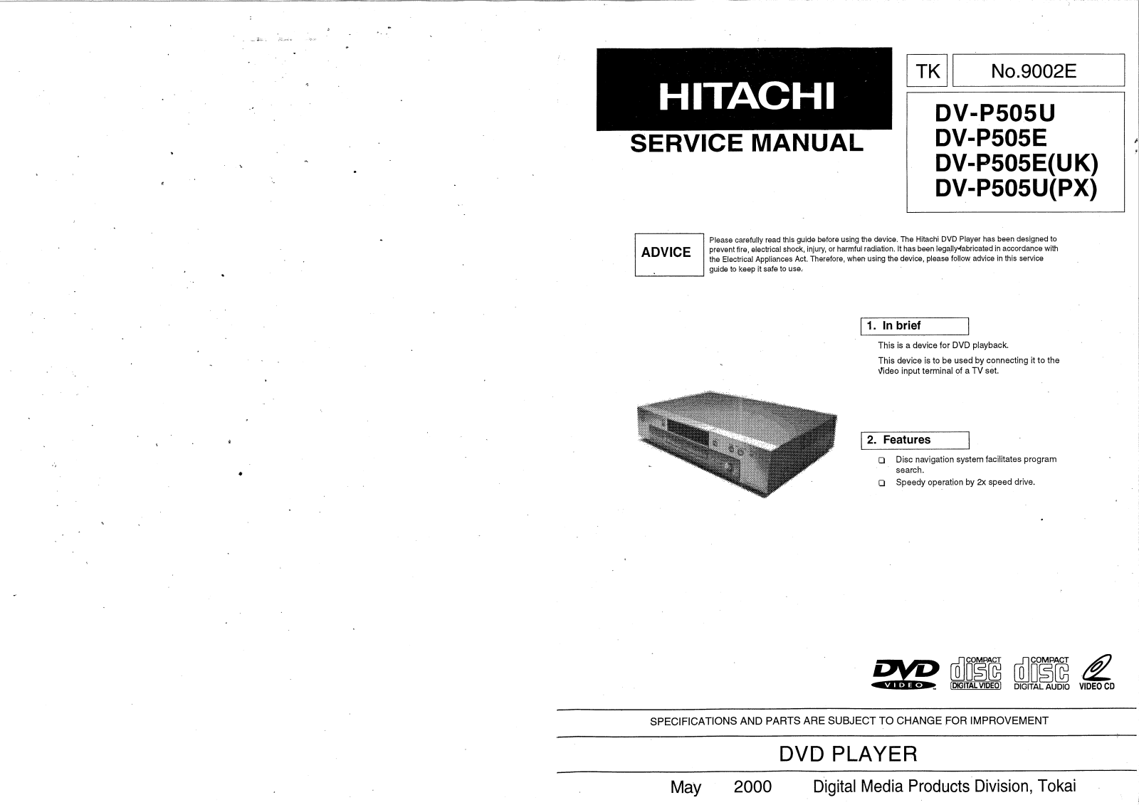 Hitachi DV-P505 Service Manual