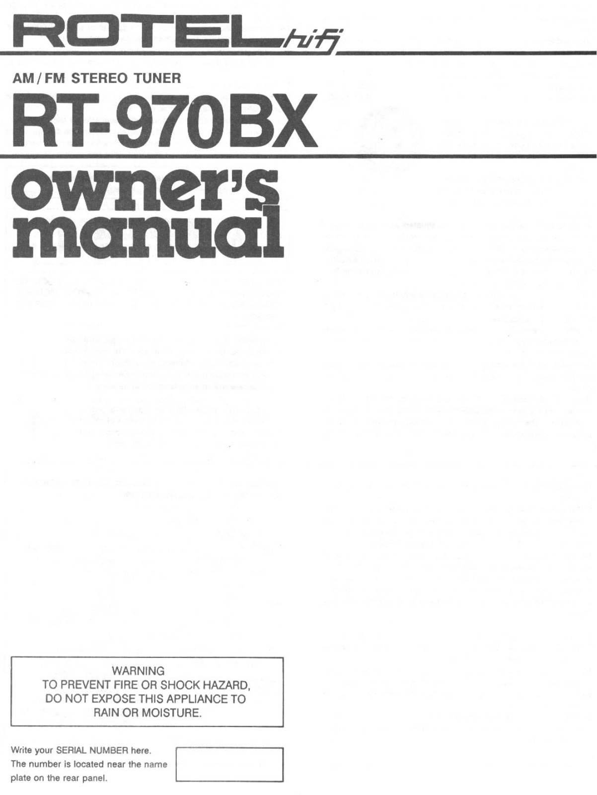 Rotel RT-970-BX Owners manual