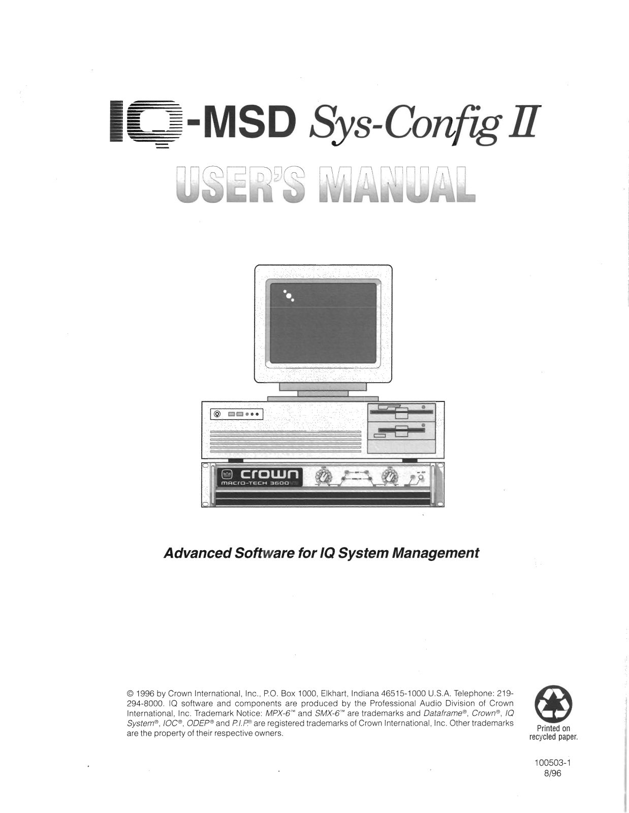 Crown Audio IQ-MSD Sys-Config II User's Manual