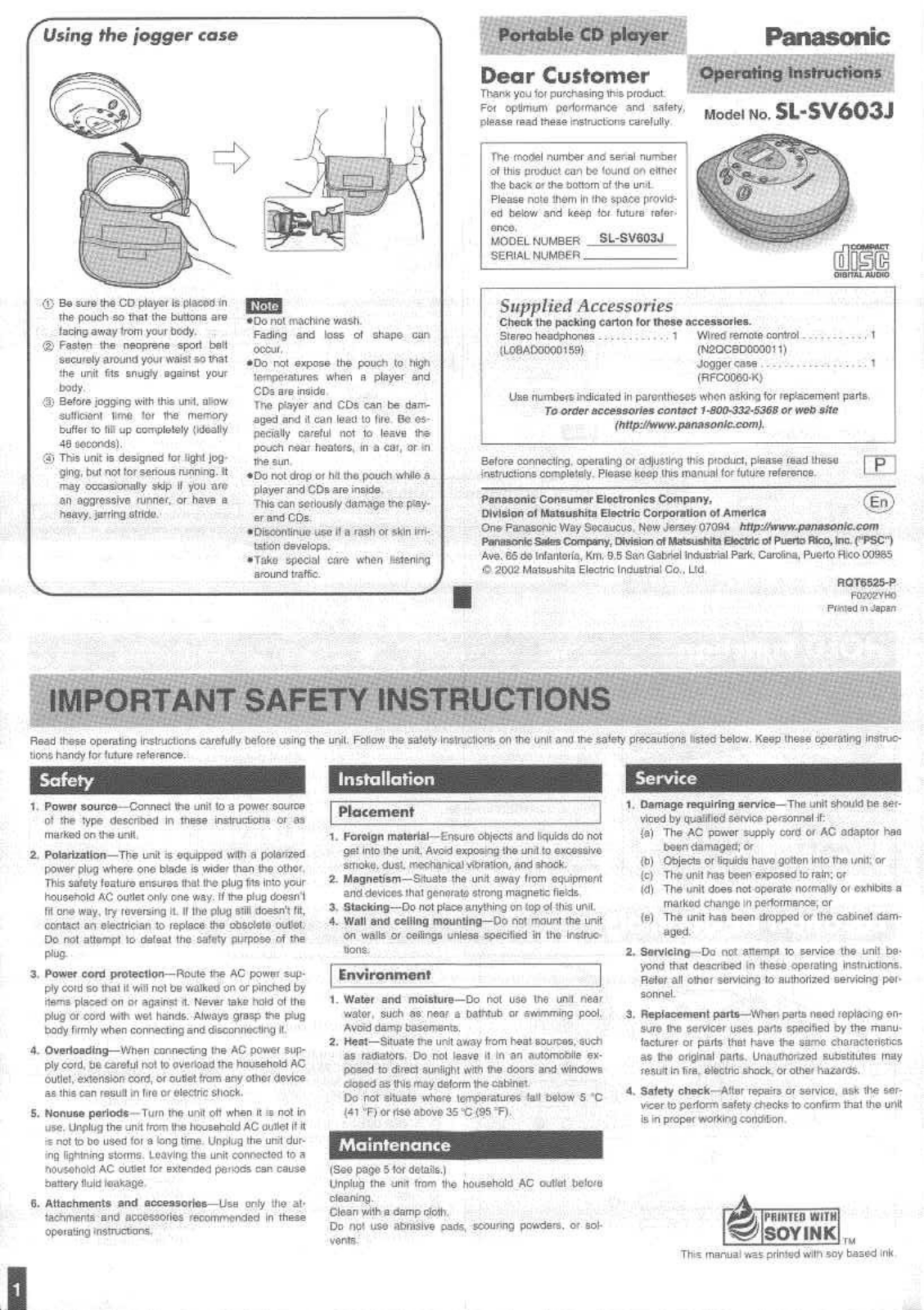 Panasonic SL-SV603J User Manual