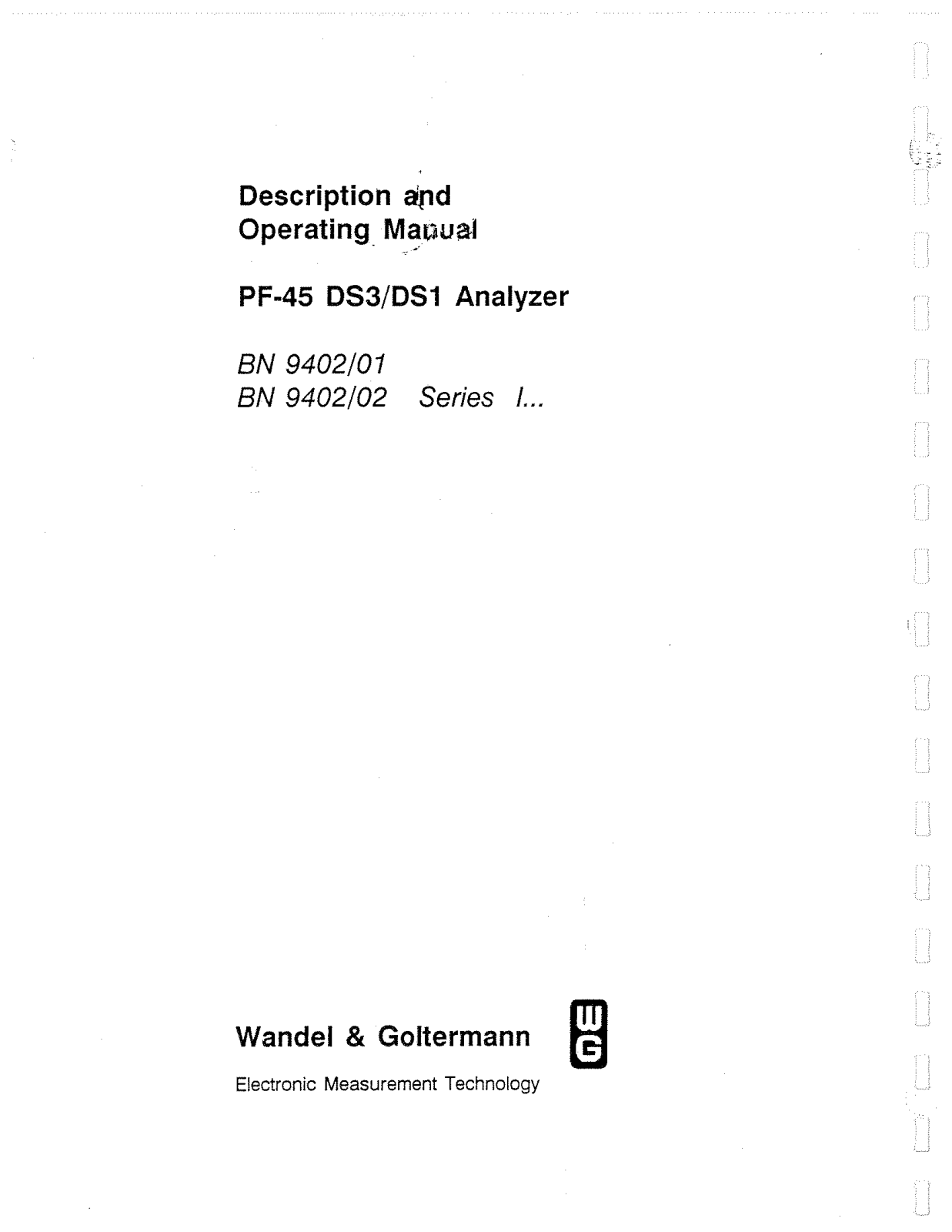 Wandel & Goltermann PF-45 DS1, PF-45 DS3 User Manual