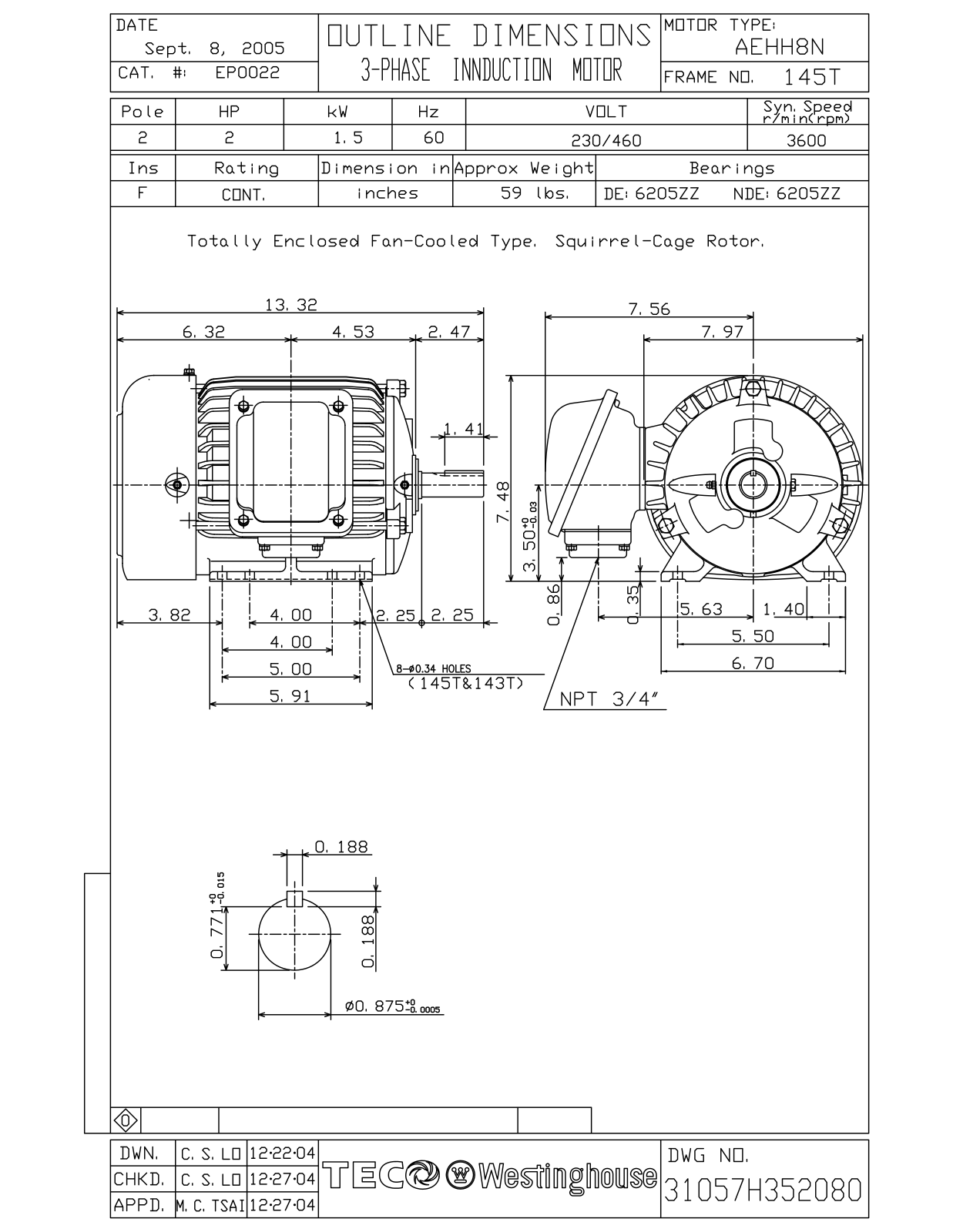 Datasheet EP0022 Reference Drawing (Teco) - ManualMachine.com
