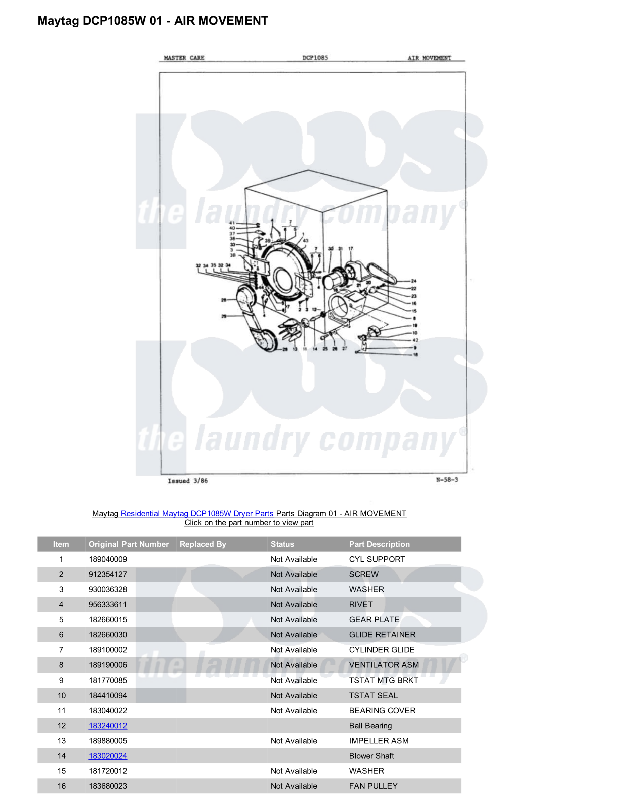 Maytag DCP1085W Parts Diagram