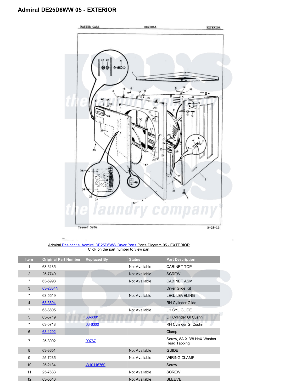 Admiral DE25D6WW Parts Diagram