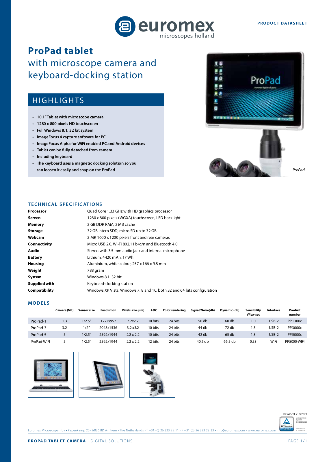 Euromex ProPad-1, ProPad-3, ProPad-5, ProPad-WI Data sheet - ManualMachine.com