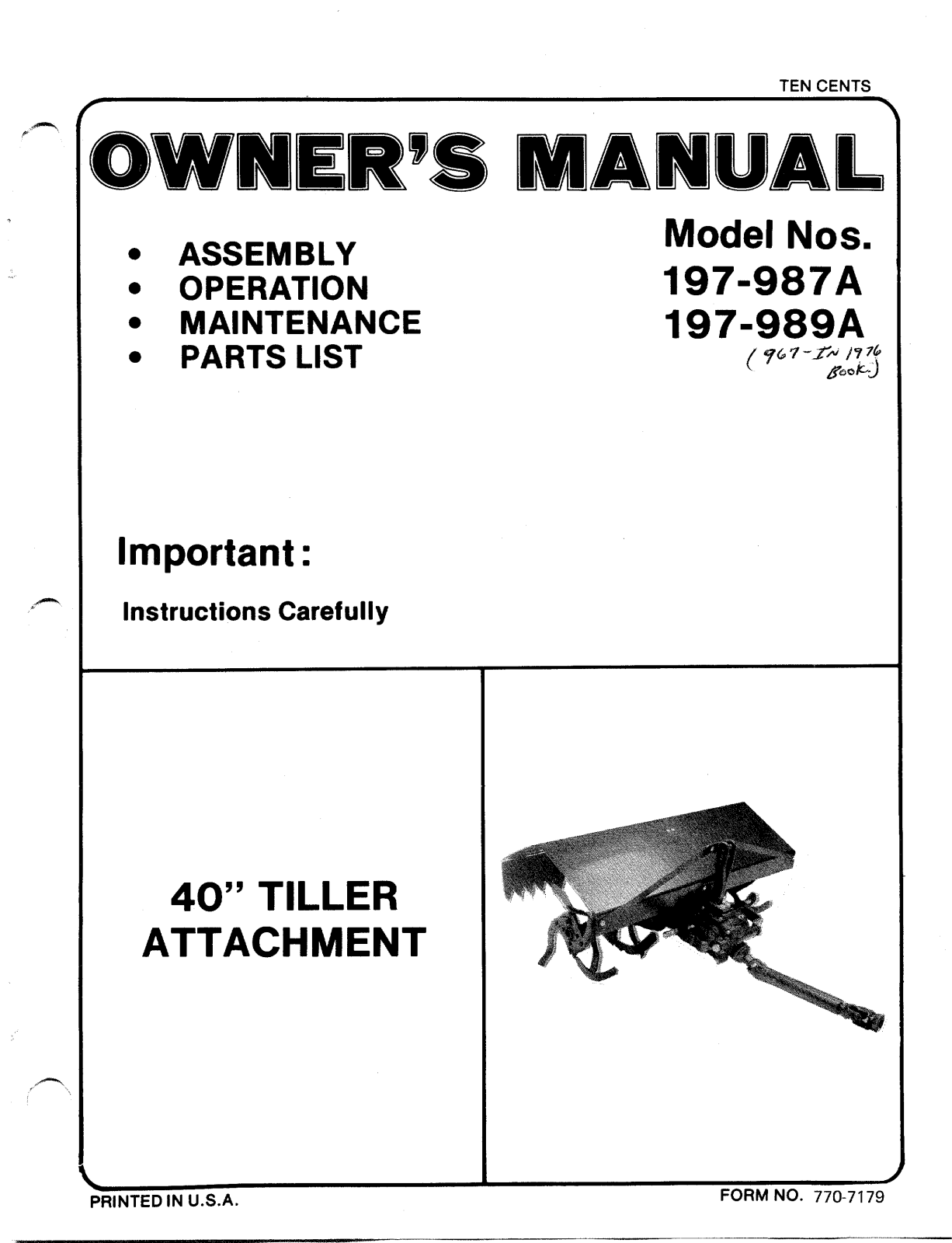 MTD 197-989A User Manual