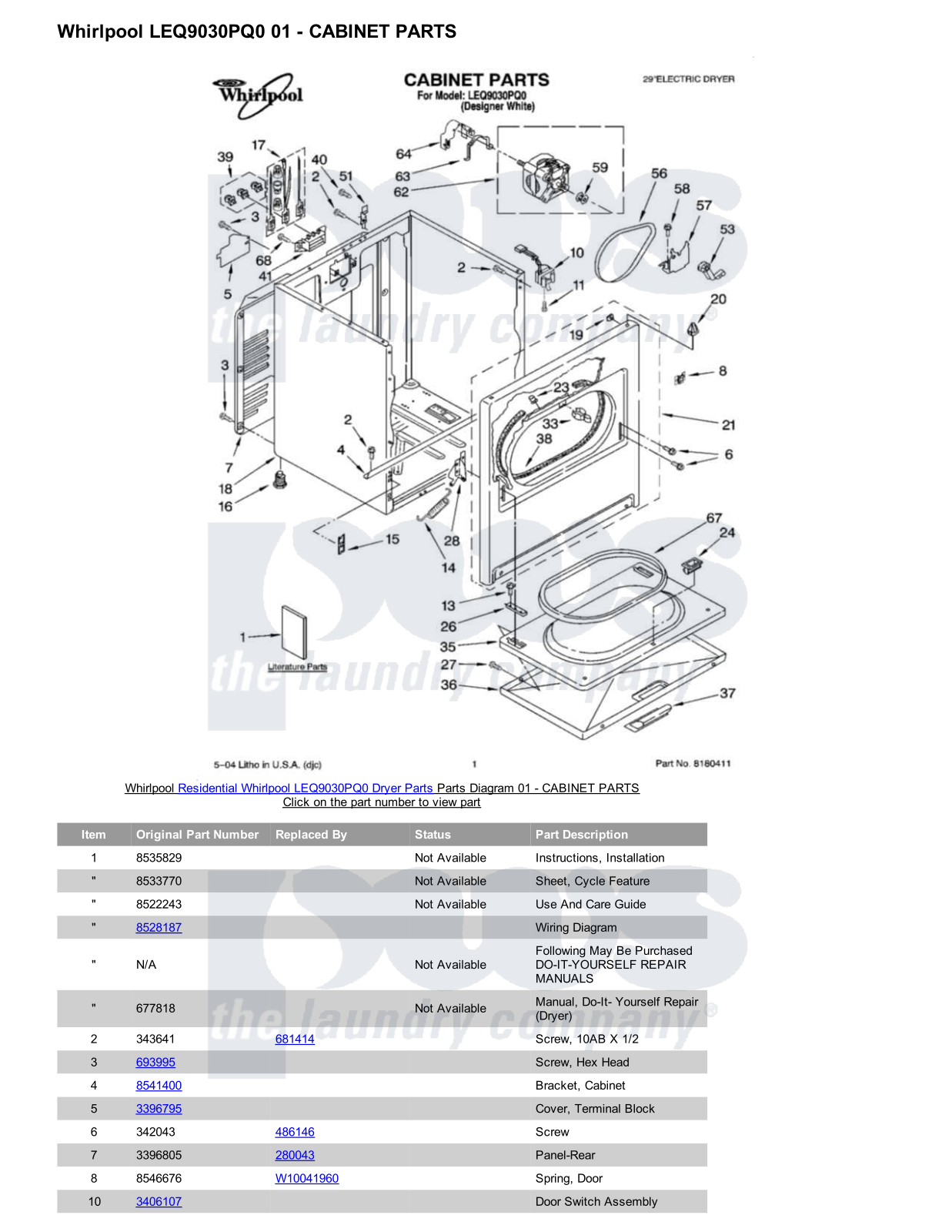 Whirlpool LEQ9030PQ0 Parts Diagram