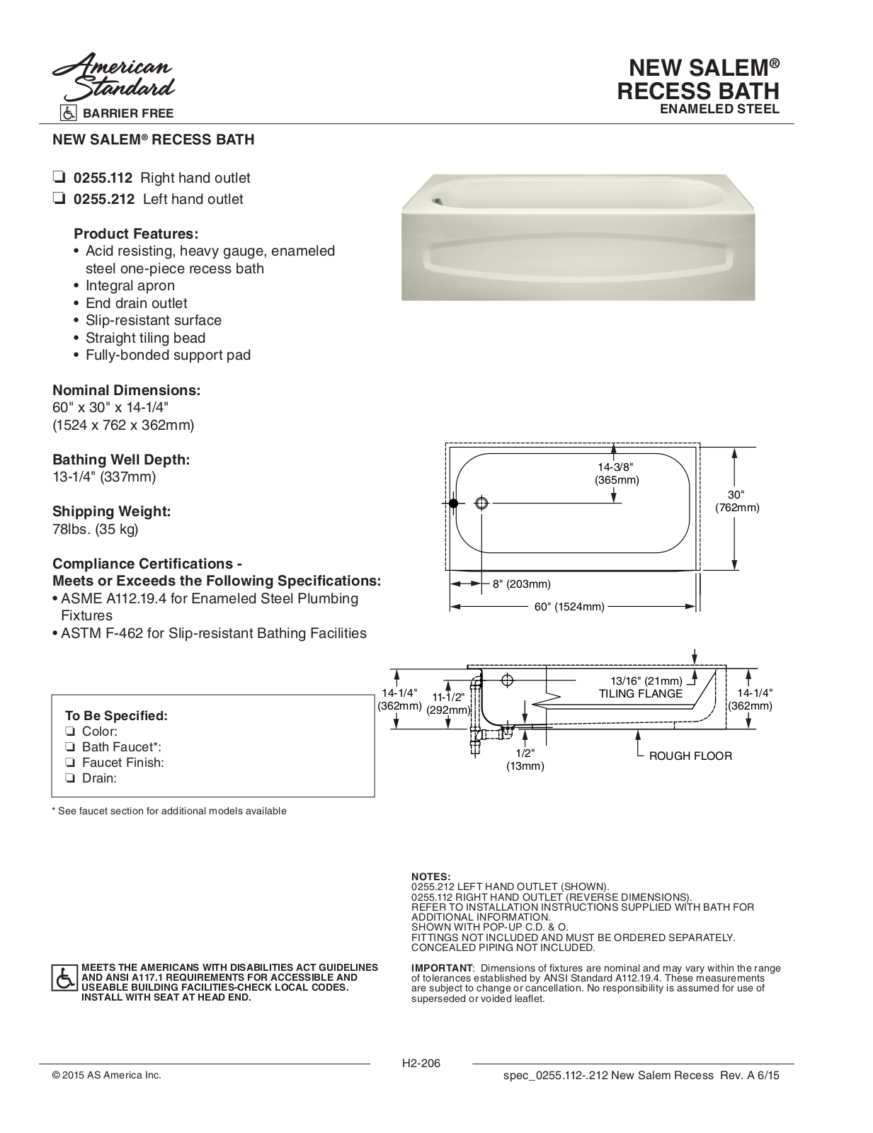 American Standard ASD9475 Specifications - ManualMachine.com