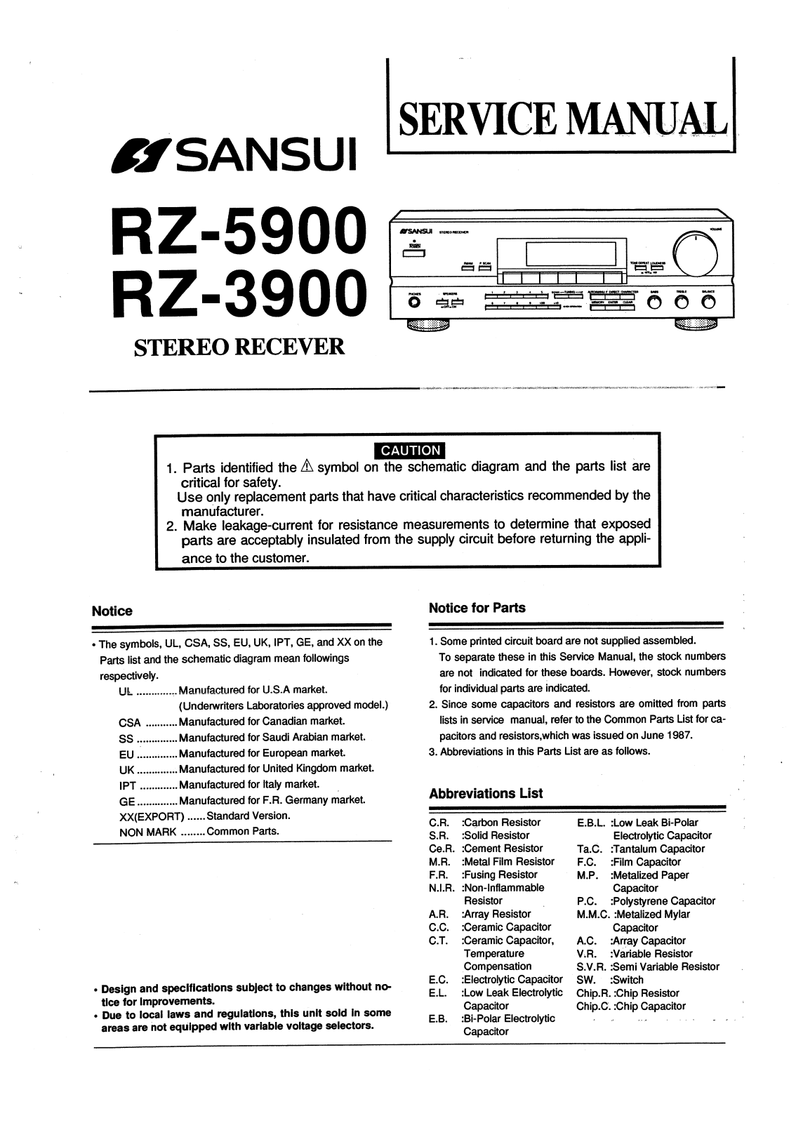 Sansui RZ-3900, RZ-5900 Service manual