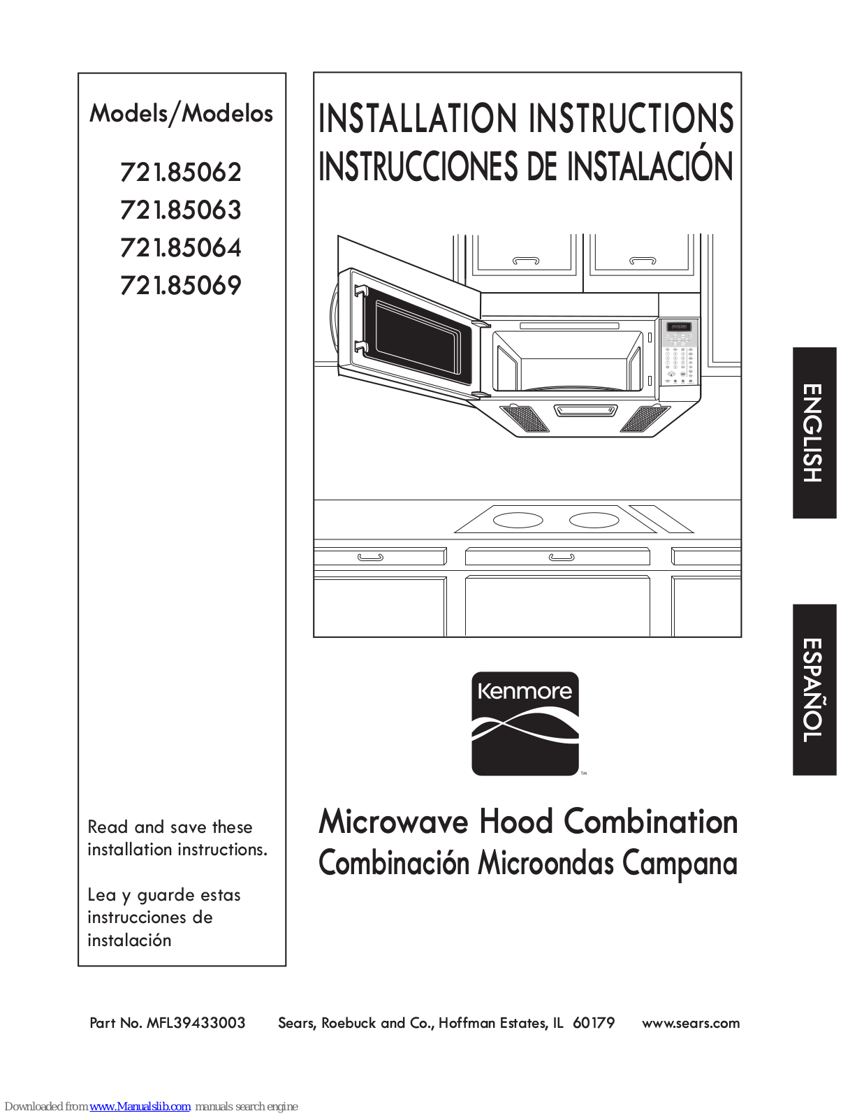 Kenmore 721.85062, 721.85063, 721.85064, 721.85069 Installation Instructions Manual