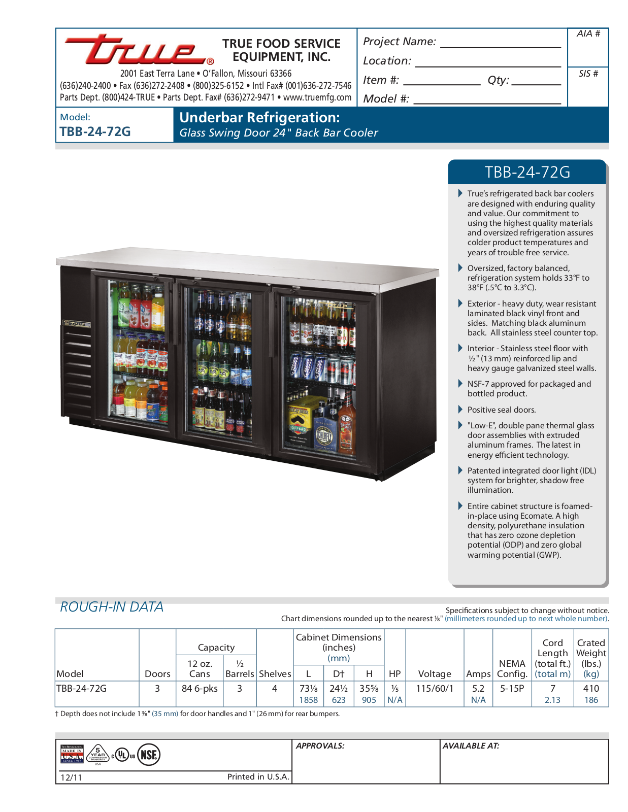 True TBB-24-72G User Manual