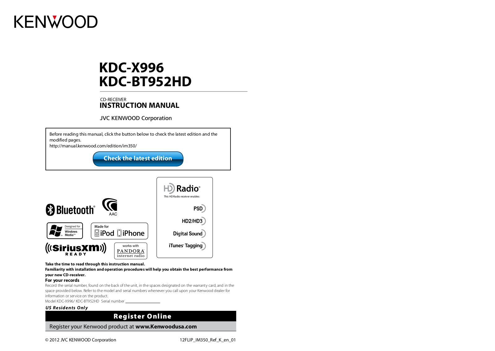 Kenwood KDC-X996 User Manual