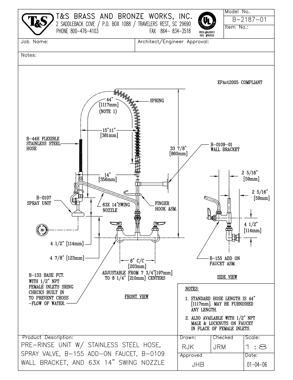 T & S Brass & Bronze Works B-2187-01 General Manual