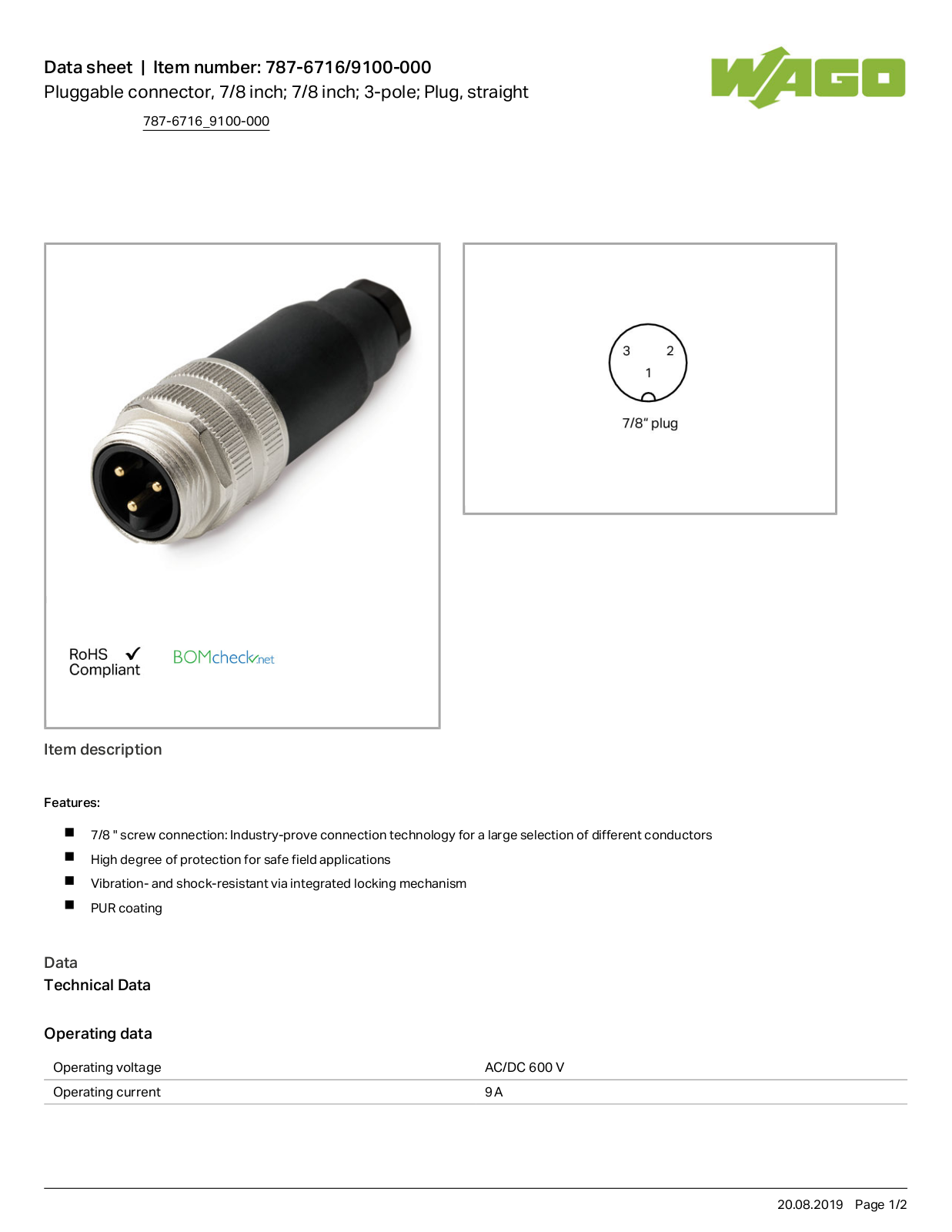 Wago 787-6716/9100-000 Data Sheet