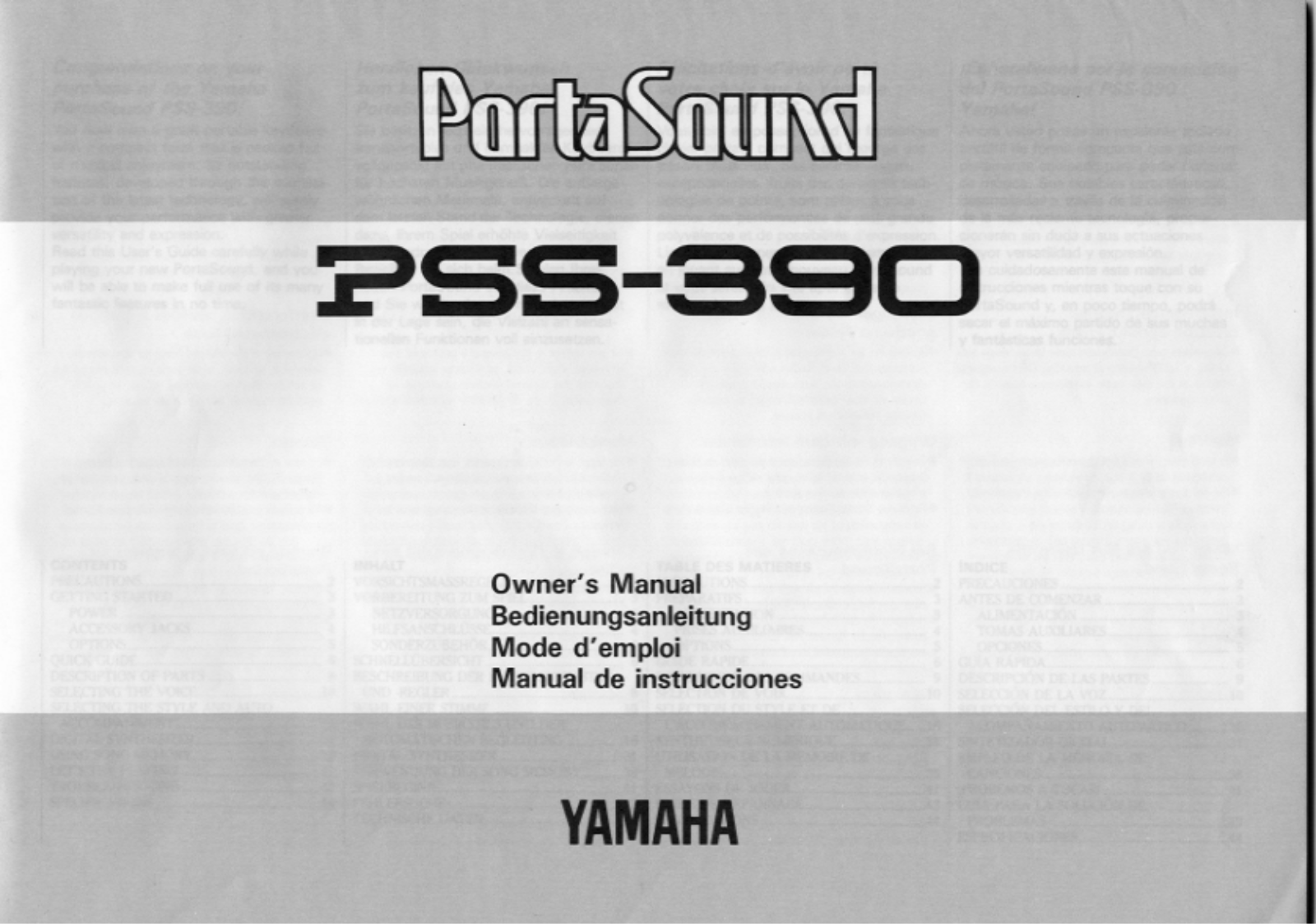 Yamaha PSS390E, PSS-390 User Manual