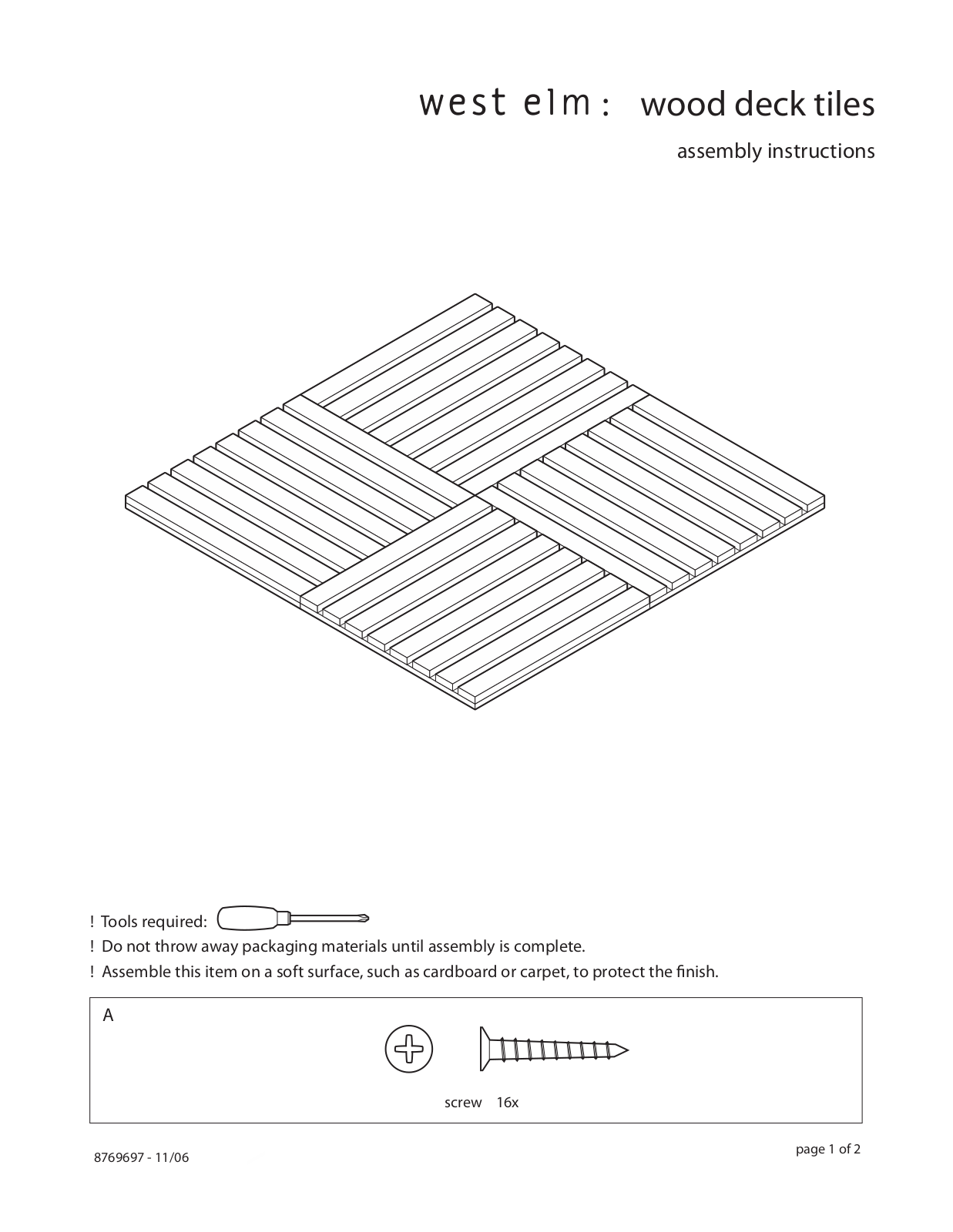 West Elm Wood Deck Tiles Assembly Instruction