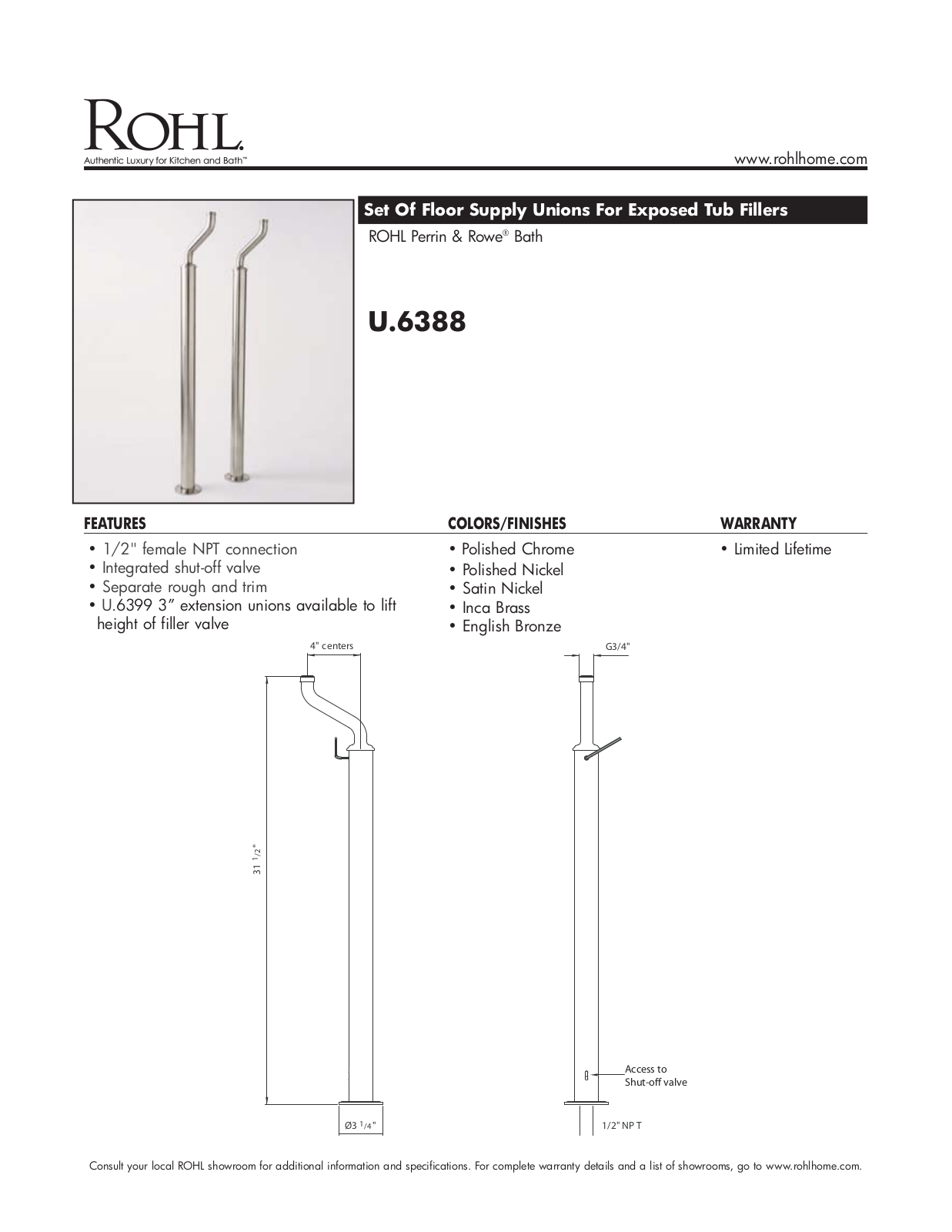 Rohl U6388STN User Manual