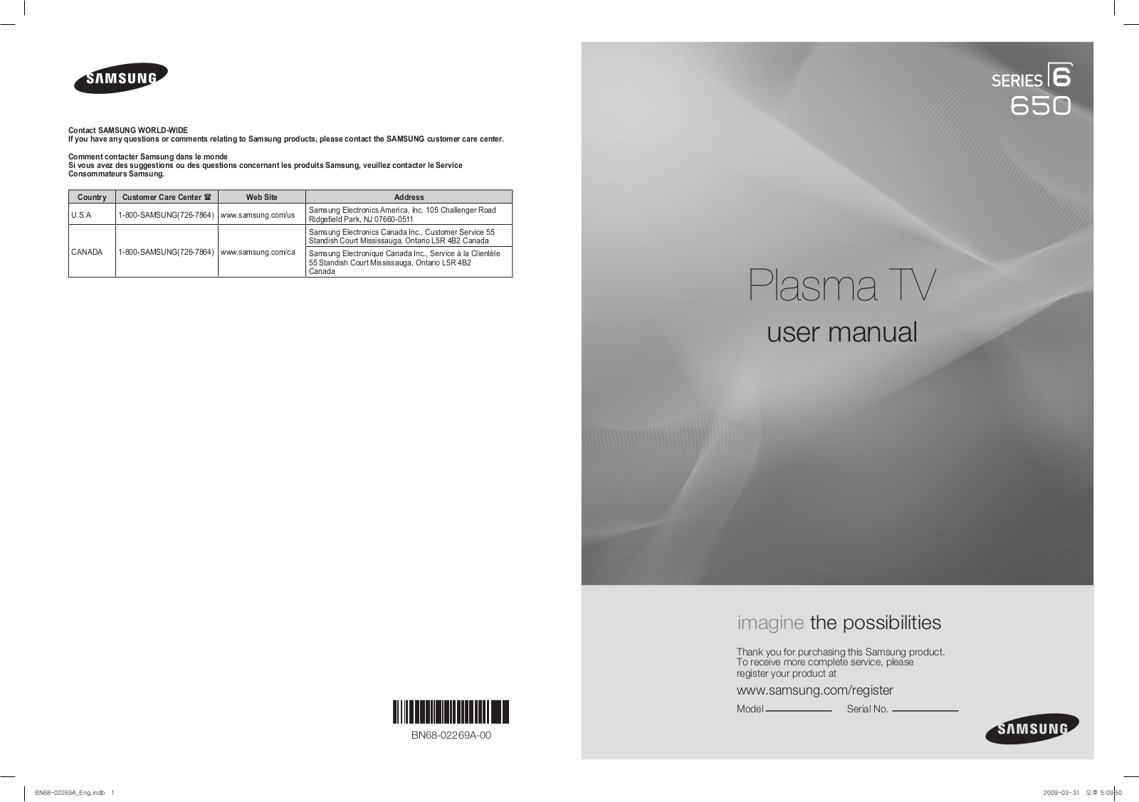 Samsung PN50B650S1F, PN58B650S1F, PN58B650 User Manual